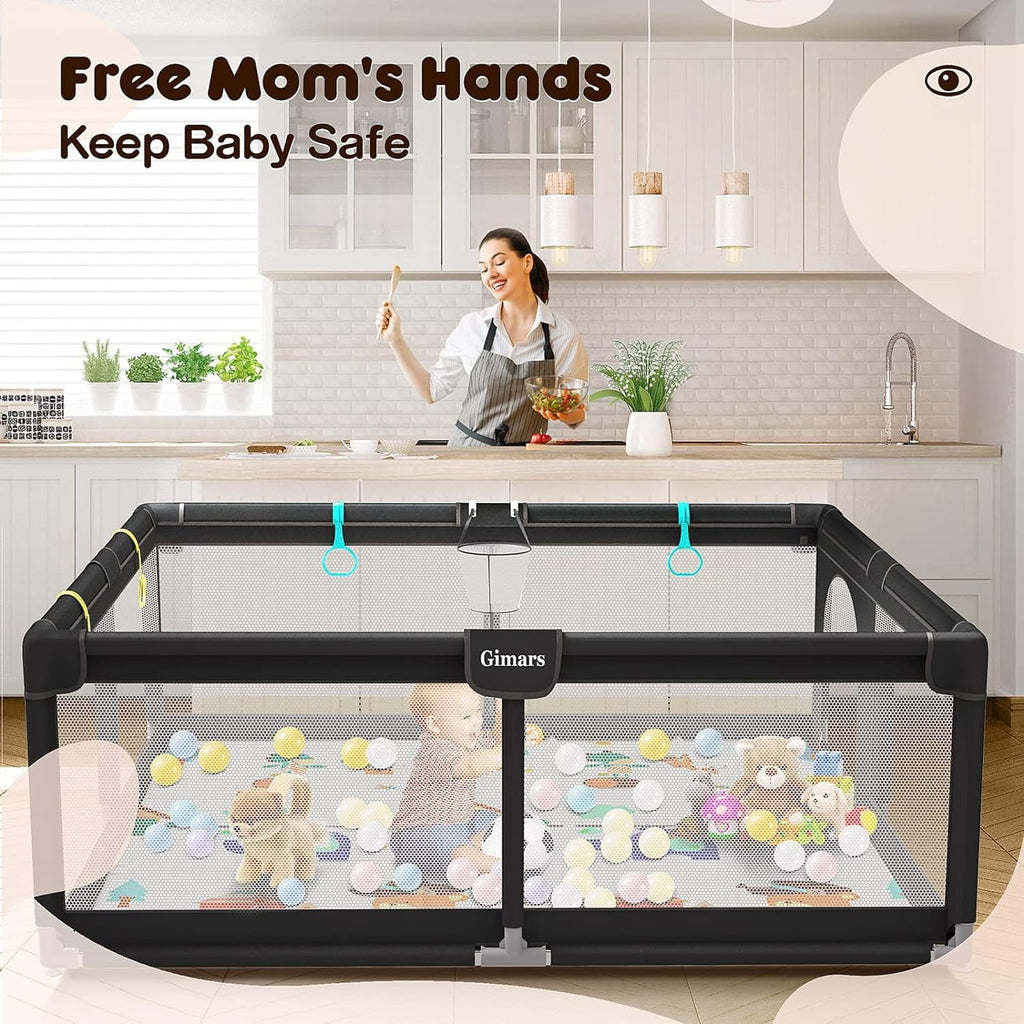 Upgraded 320D Washable Baby Playpen with Padding Mat, 6in1 Large Playpen for Toddlers, Sturdy & Safe Playpen with Padded Cotton Top Rod for Protecting Babies, Baby Play Yard with Zipper Gate