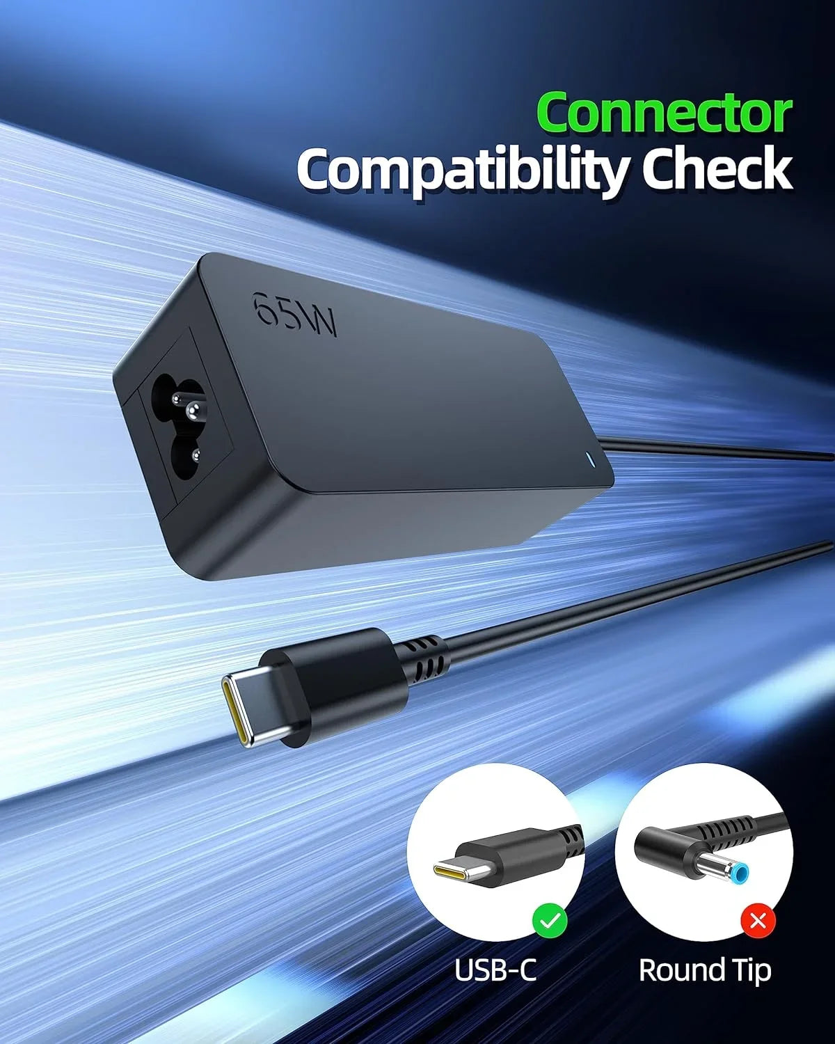 65W 45W USB-C Fast Charger for HP Elitebook, Probook, Spectre x360, Envy x360, Chromebook 14, Elite x2 Laptop - (Safety