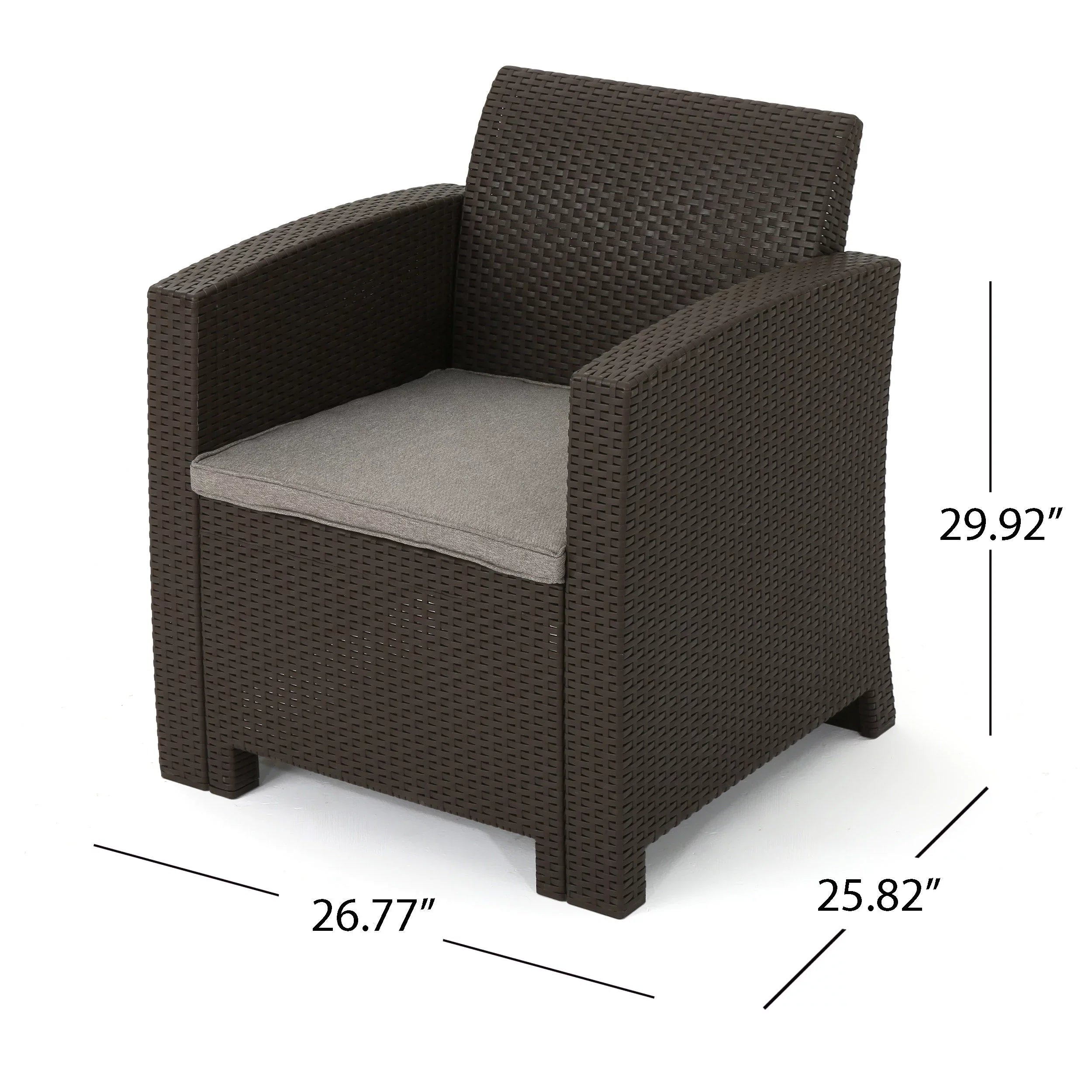Ollie Outdoor 4-Seater Wicker Club Chat Chair Set with Fire Pit, Brown and Mixed Beige