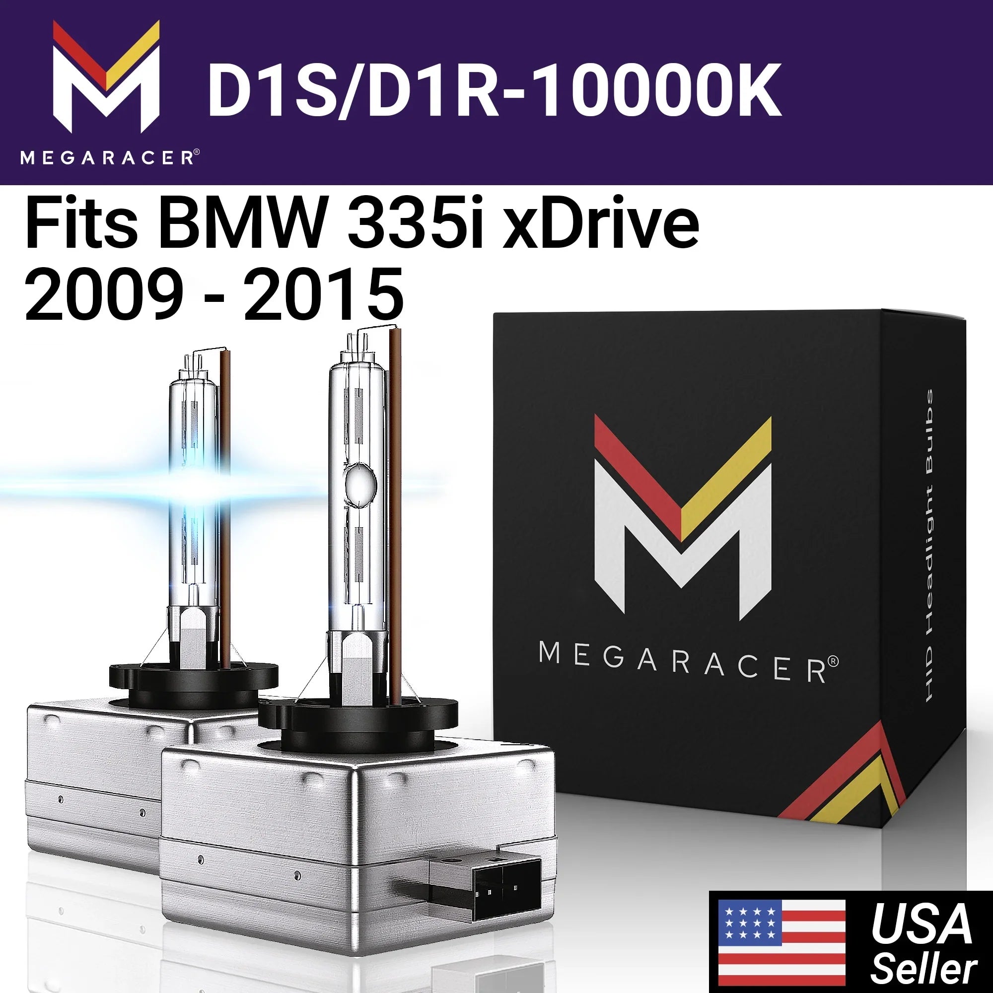 Mega Racer BMW 335i xDrive D1S HID Headlight Bulbs 10000K Dark Blue 35W 12V 8000LM BMW 335i xDrive 2009 2010 2011 2012 2013 2014 2015 09 10 11 12 13 14 15 Xenon Headlights Replacement for Cars
