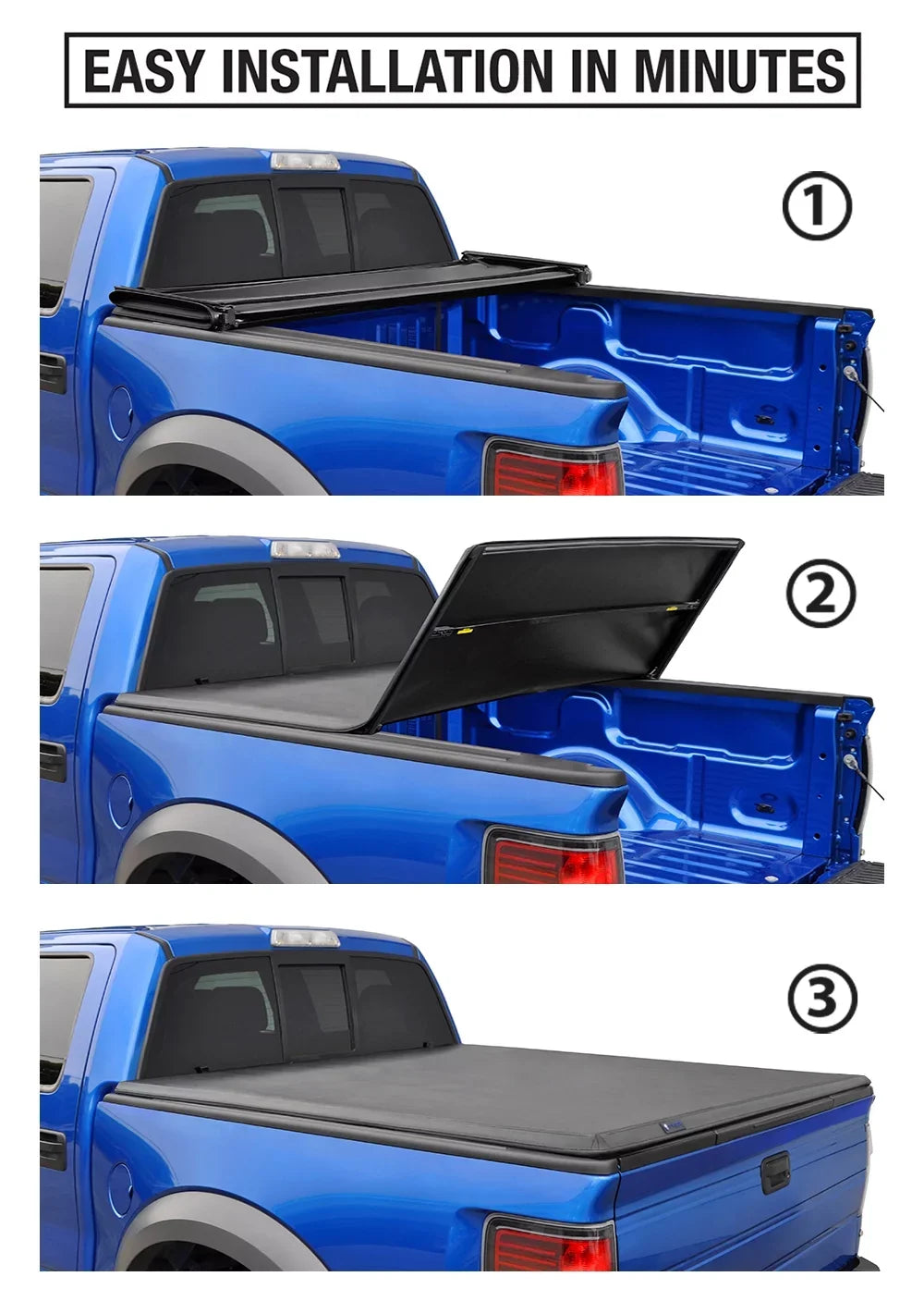 TYGER TG-BC3F1019 Tri-Fold Pickup Tonneau Protection Fit 09-14 Ford F-150 (NOT Raptor Series) w/o Utility Track 5.5 feet (66 inch) Trifold Truck Cargo Bed Tonno Coating (NOT For Stepside) 2010 2011 2012 2013
