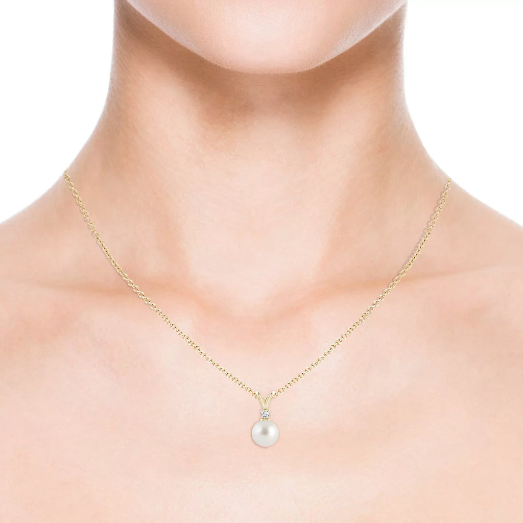 Angara South Sea Cultured Pearl V-Bale Pendant Necklace for Women, Girls in 14K Yellow Gold (Grade-AAA|Size-8mm) June Birthstone Jewelry Gifts for Her Birthday, Wedding, Engagement, Valentines Day