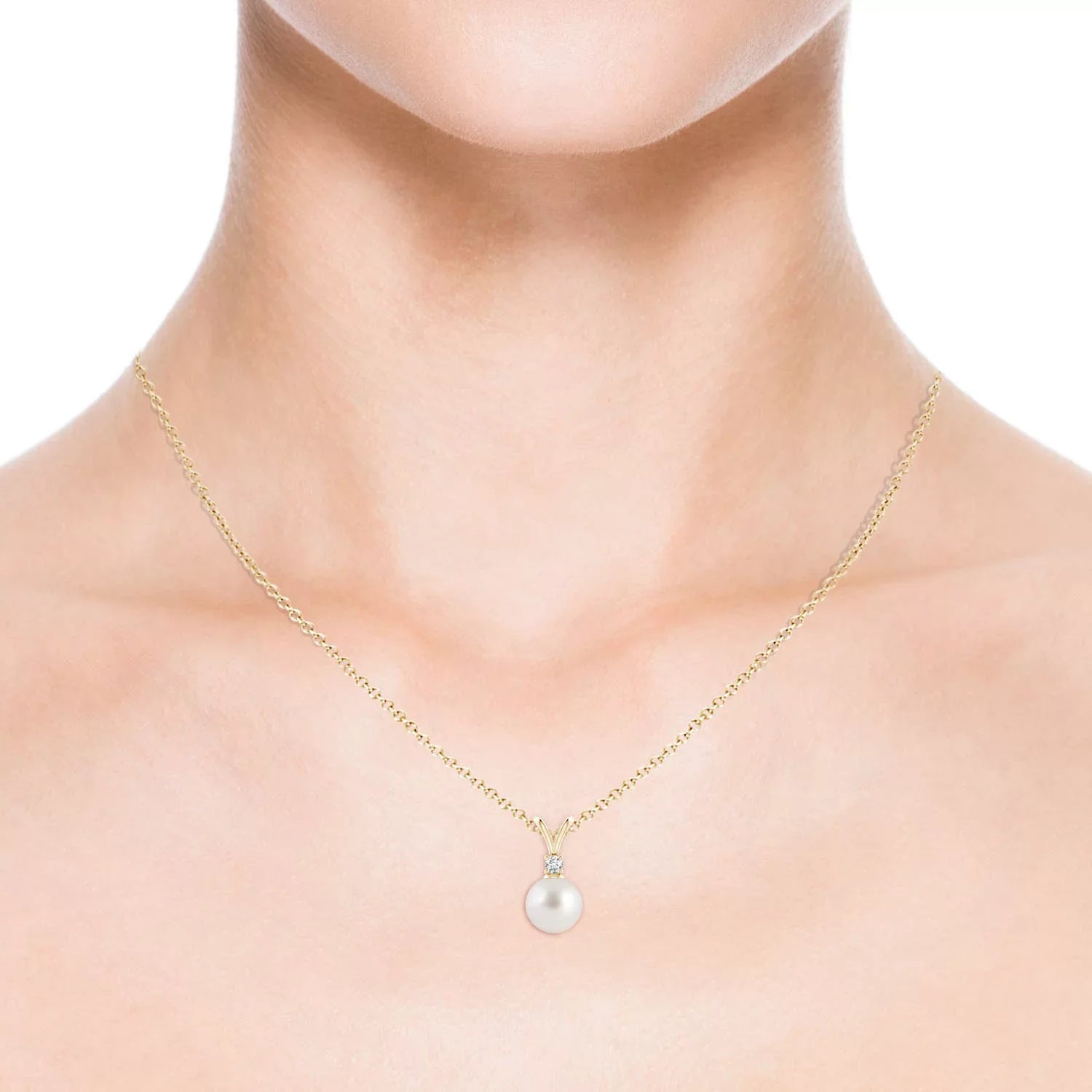 Angara South Sea Cultured Pearl V-Bale Pendant Necklace for Women, Girls in 14K Yellow Gold (Grade-AAA|Size-8mm) June Birthstone Jewelry Gifts for Her Birthday, Wedding, Engagement, Valentines Day