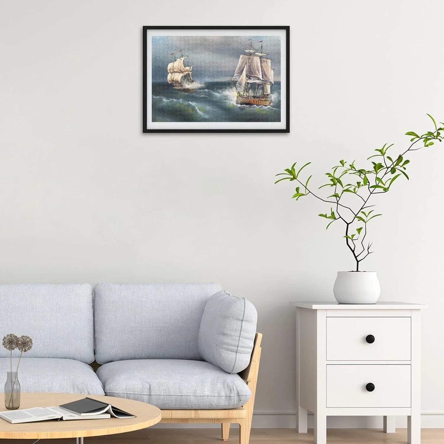 SKYSONIC Oil Paintings Sea Landscape Ship 500 Pcs of Irregular Puzzle in a Box, Printed with Colored Letters on Back to Reduce Difficulty, a Happy Time of Cooperation