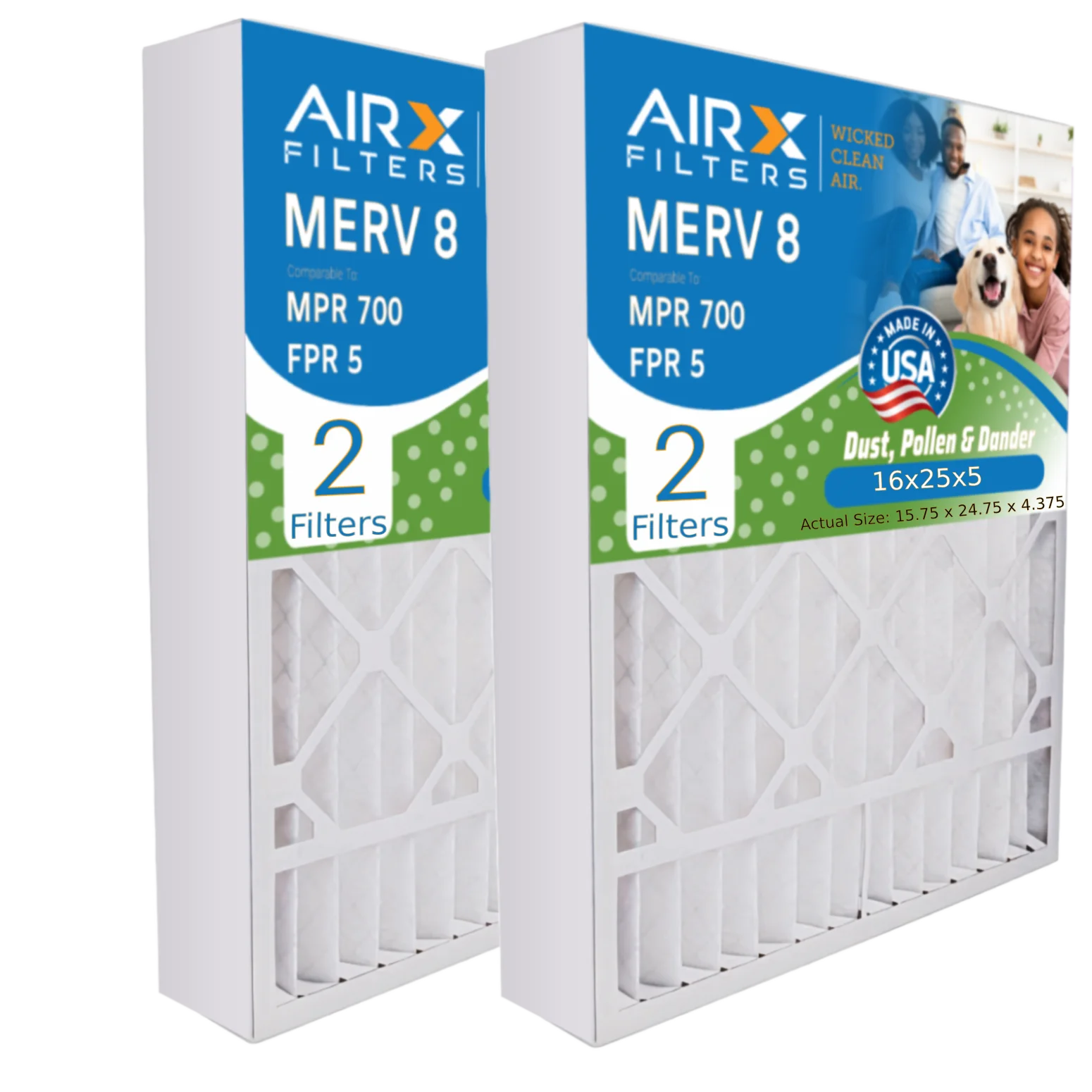 16x25x5 Air Filter MERV 8 Comparable to MPR 700 & FPR 5 Suitable with Honeywell FC100A1029 EXPXXFIL0016 Premium USA Made 16x25x5 Furnace Filter 2 pack by AIRX FILTERS WICKED CLEAN AIR.