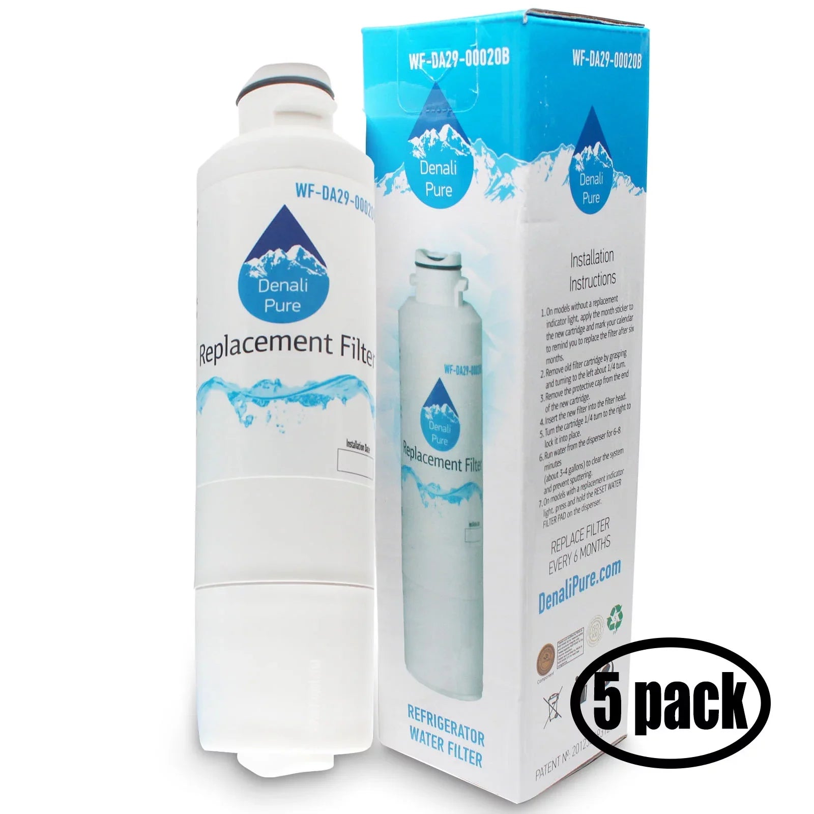 5-Pack Matching with Samsung RF4287HARS Refrigerator Water Filter - Fitting with Samsung DA29-00020B, DA29-00020A, HAF-CIN Fridge Water Filter Cartridge