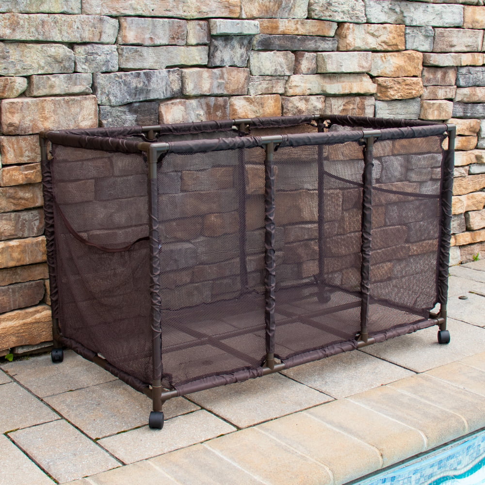 Essentially Yours Pool Noodles Holder, Toys, Balls, Floats and Equipment Mesh Rolling Storage Organizer Bin, Kids Height, Large, (43" W x 25" L x 28" H), Brown Style 563009