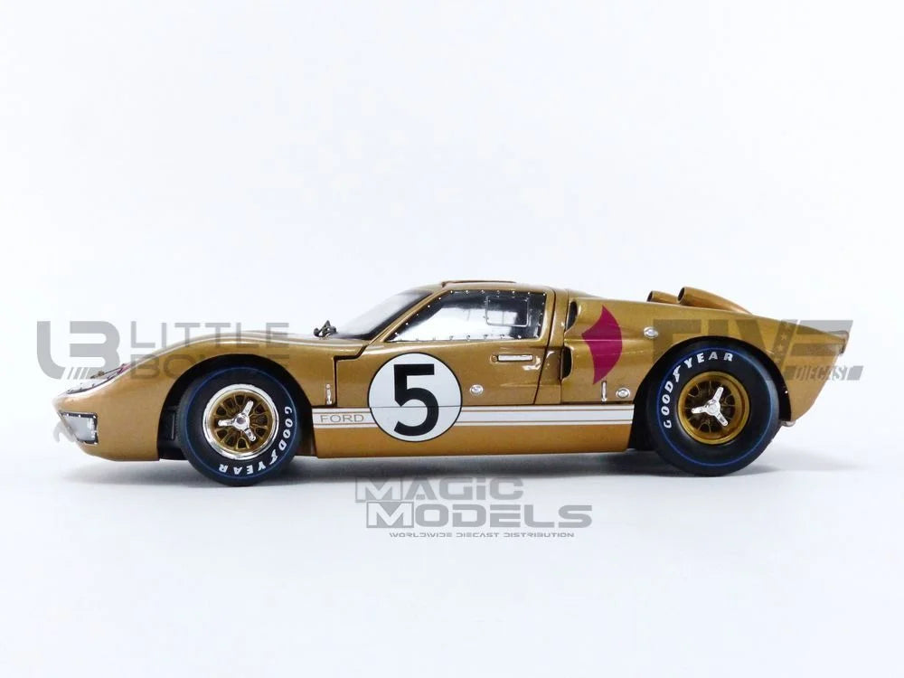 1966 Ford GT-40 MK II #5 Gold Le Mans 1/18 Diecast Model Car by Shelby Collectibles
