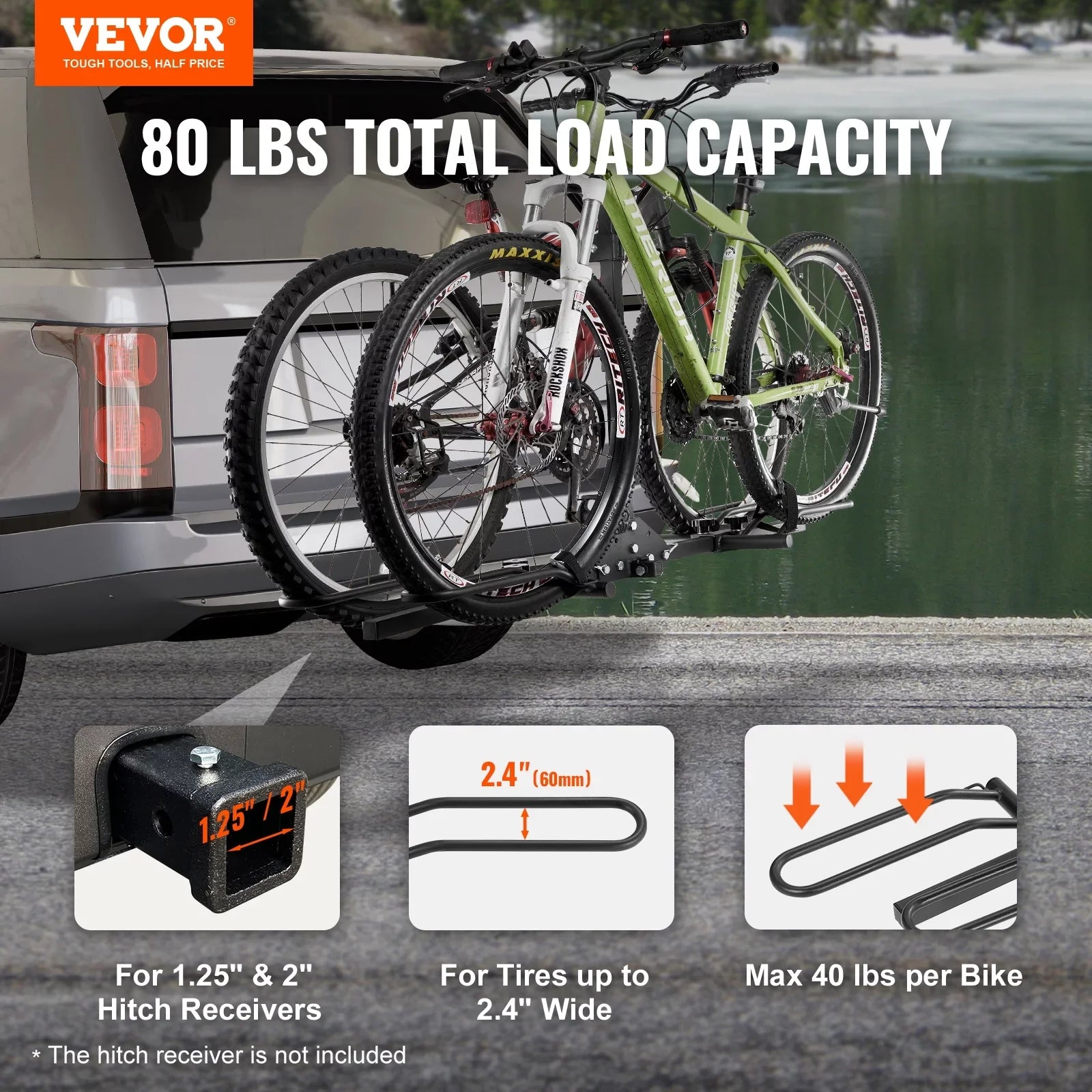 BENTISM 2-Bike Rack 80LBS Hitch Mount Folding Carrier Car Truck SUV 1.25"/2" Receiver
