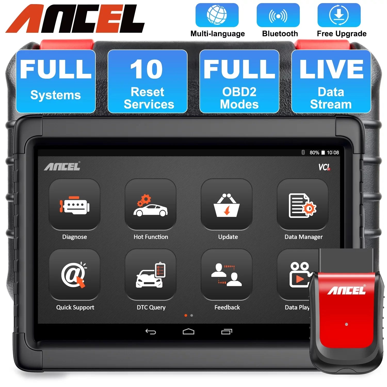 ANCEL X6 OBD2 Scanner Automotive All System Bi-direactional Diagnostic Scan Tool 10 Reset Services Car Code Reader EOBD OBD Scan Bluetooth Automotive Scanner Car Diagnostic Tablet Auto VIN Live Data