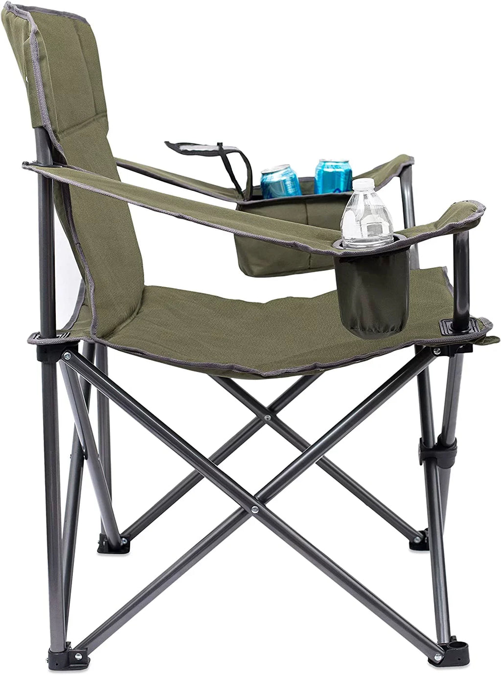 Internet's Best XL Padded Camping Folding Chair - Cooler Bag - Outdoor - Green - Sports - Insulated Cup Holder - Heavy Duty - Carrying Case - Beach - Extra Wide - Quad