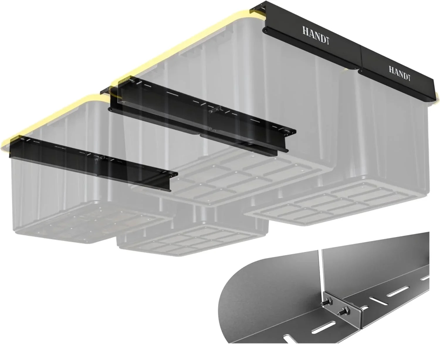 WAGEE Overhead Garage Storage Rack, Ceiling Racks, Bin Organization System, Heavy Duty Metal Rack For Container, Supports Most Bins (Black, 4 Sets)