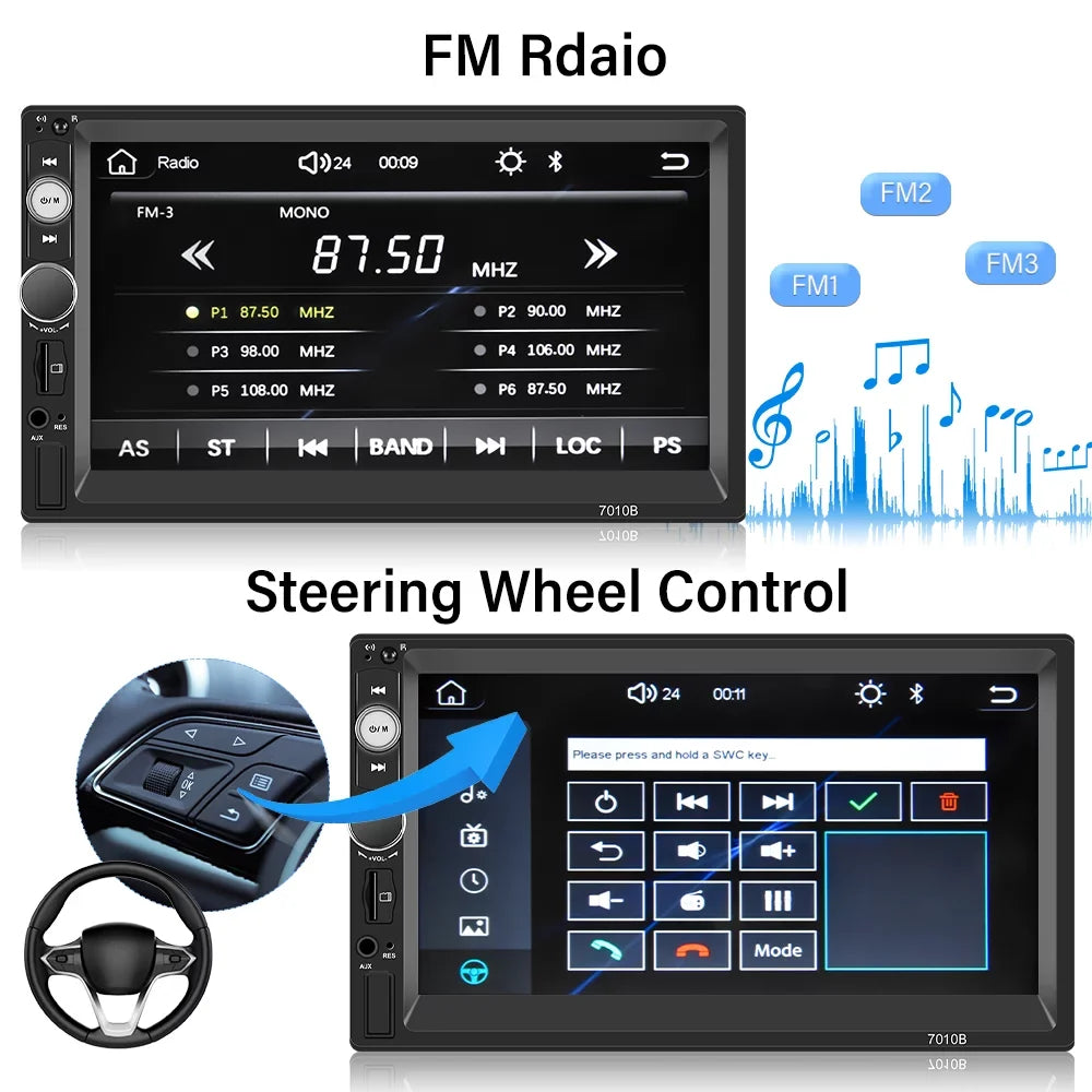 Podofo Double 2 Din 7'' Universal Car Stereo Radio Apple Carplay Android Auto Mirror Link HD Touch Screen Car Audio Multimedia Player MP3 MP5 Bluetooth FM USB(Rear Camera Not Included)