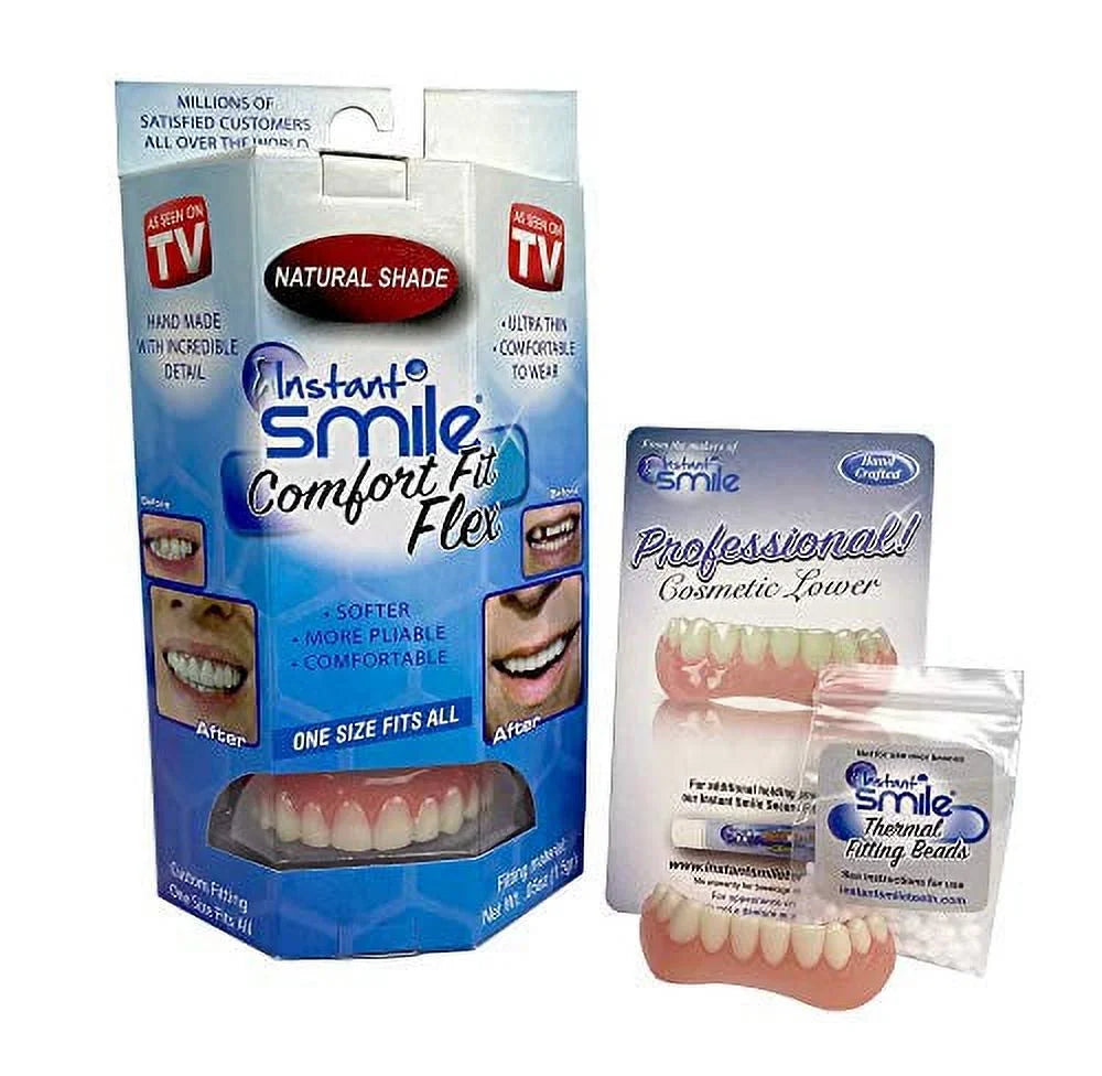 Instant Smile Comfort Fit Flex Teeth - Upper and Lower Matching Set, Natural Shade! Fix Your Smile at Home within Minutes!