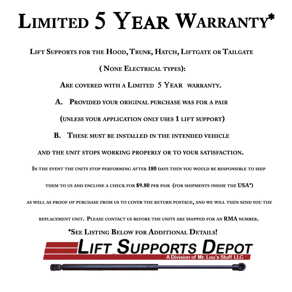 Qty 2 Made by Strong Arm 4643 Fits Mustang 94 to 04 Trunk Lift Supports W/O Spoiler Fits select: 1994-2004 FORD MUSTANG