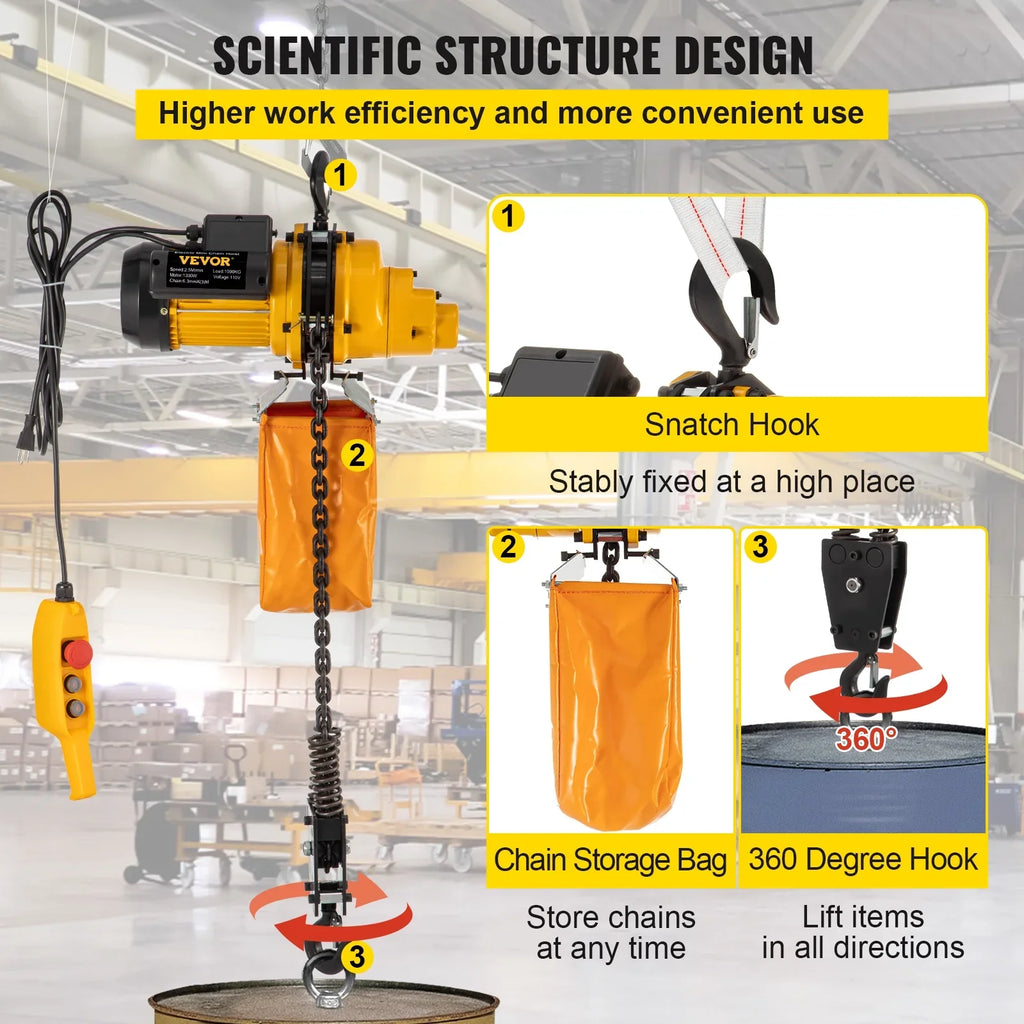 VEVOR Lift Electric Hoist, 2200 lbs Electric Winch w/ 10ft Wired Remote Control, 110V Overhead Crane Garage Ceiling Pulley Winch of 10ft Lift Height, Used In Factories, Warehouses, Construction