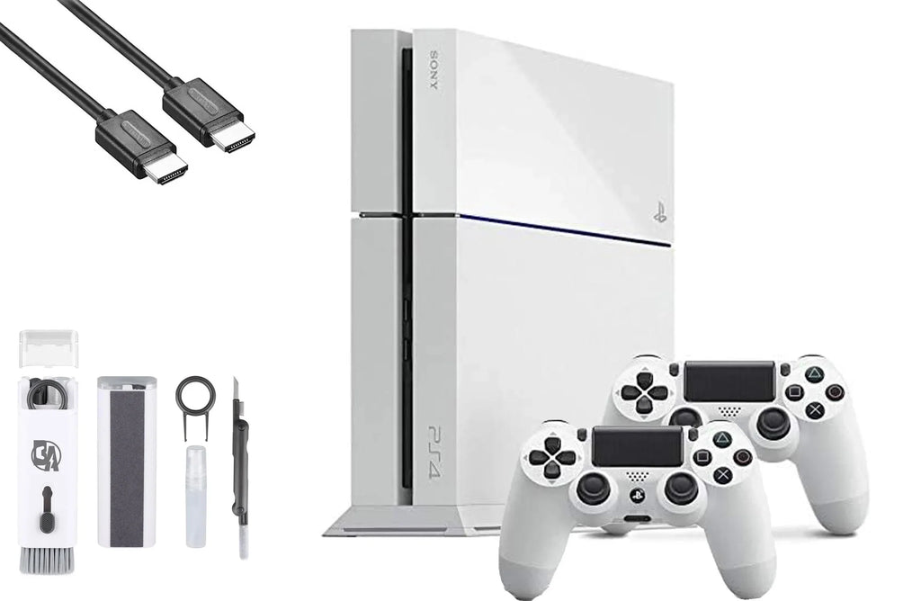 Sony PlayStation 4 500GB Gaming Console White HDMI Cable 2 Controller with BOLT AXTION Cleaning Kit Bundle Like New