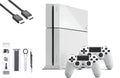Sony PlayStation 4 500GB Gaming Console White HDMI Cable 2 Controller with BOLT AXTION Cleaning Kit Bundle Like New