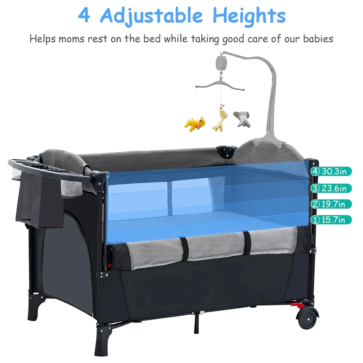 iMounTEK 6 In 1 Portable Babe Nursery Center Play Yard, Foldable Babe Crib Include Wheels, Canopy, Music Box, Toys Storage Trayand Changing