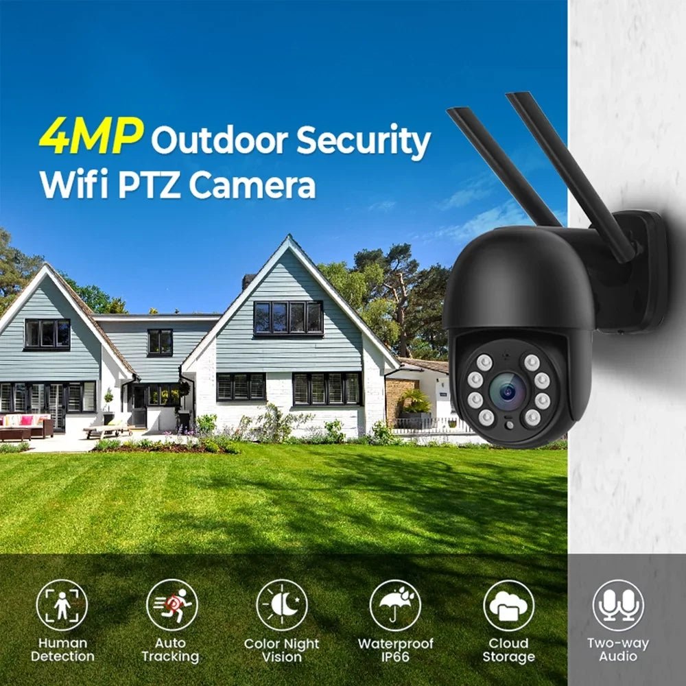 LISUEYNE Security Camera Wireless Outdoor, 4MP Pan/Tilt 2.4G Wifi Surveillance Cameras with Motion Detection and Siren, 2-Way Audio, Full Color Night Vision, for Multi-Platform