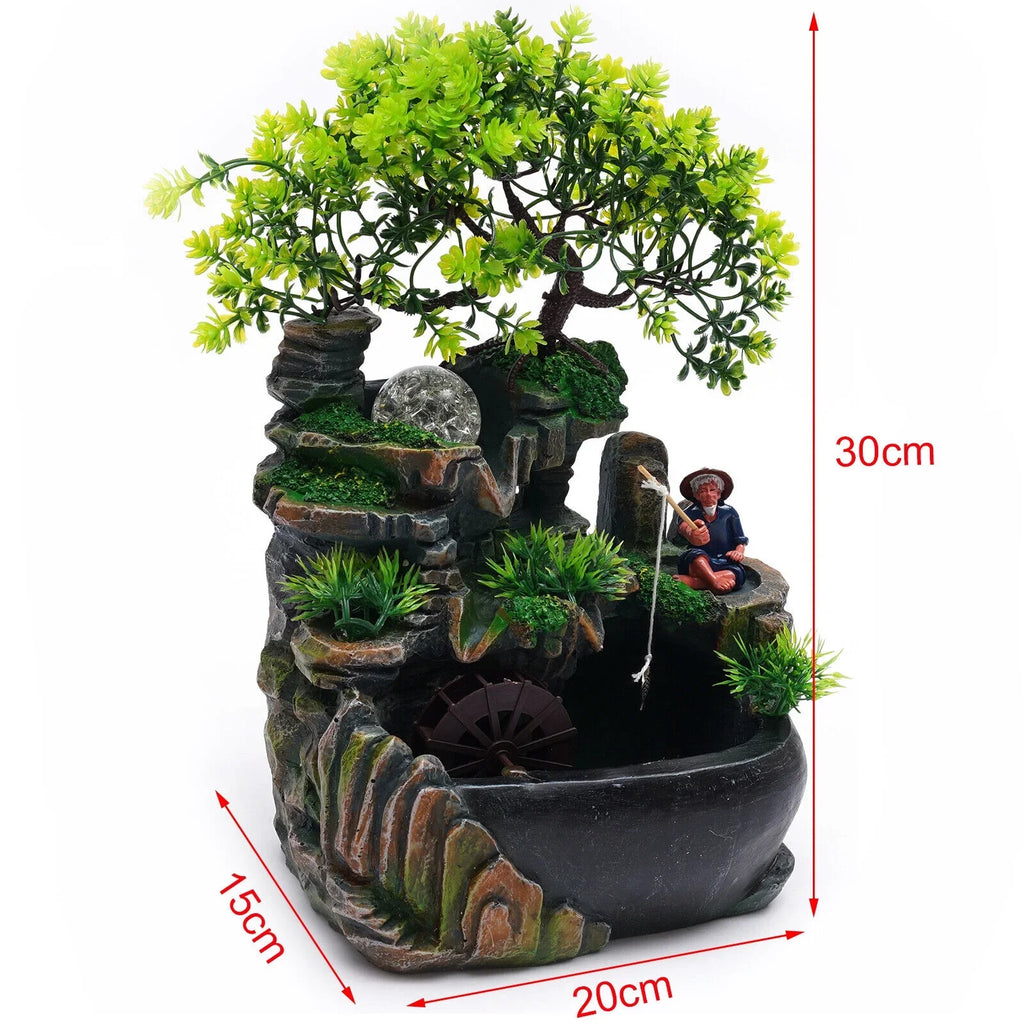 ZhdnBhnos Rockery Waterfall Water Fountains Desktop Ornament Indoor Feng Shui Zen Table Decoration with LED Light