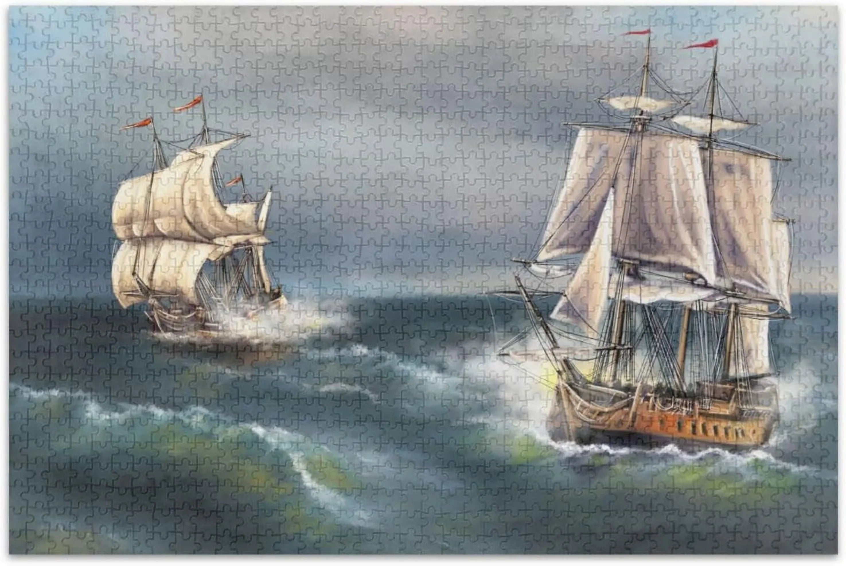 SKYSONIC Oil Paintings Sea Landscape Ship 500 Pcs of Irregular Puzzle in a Box, Printed with Colored Letters on Back to Reduce Difficulty, a Happy Time of Cooperation