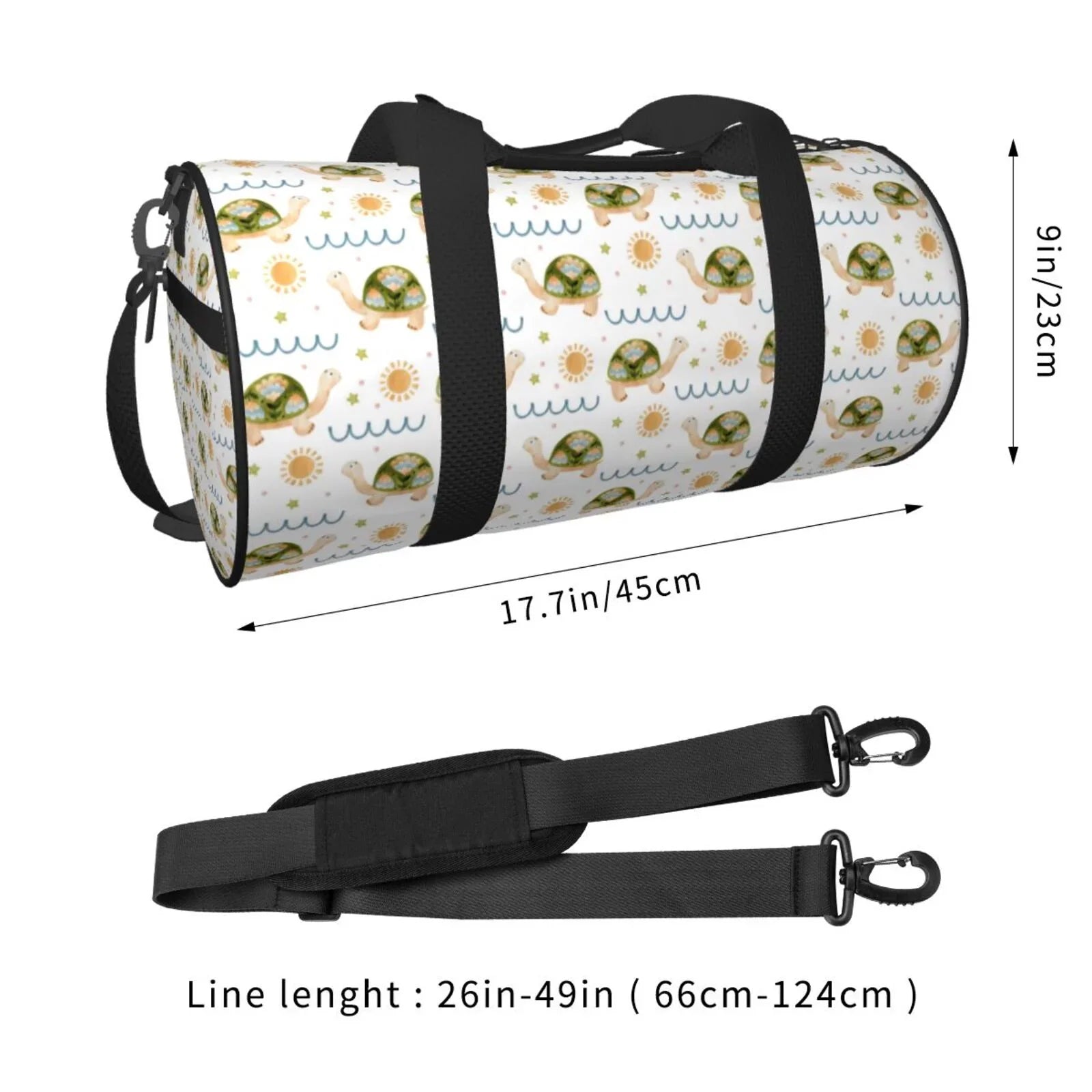 Coaee Sea Turtle Basking in the Sun Large Capacity Travel Luggage Bag Cylinder Gym Bag Waterproof Sports Bag with Pocket and Compartment