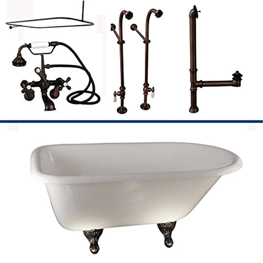 TKCTRN60-ORB4 Tub Kit 60 CI Roll Top Shower Rd Filler Supplies Drain-Oil Rubbed Bronze
