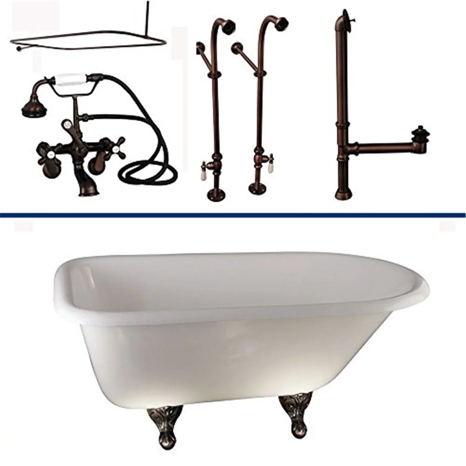 TKCTRN60-ORB4 Tub Kit 60 CI Roll Top Shower Rd Filler Supplies Drain-Oil Rubbed Bronze