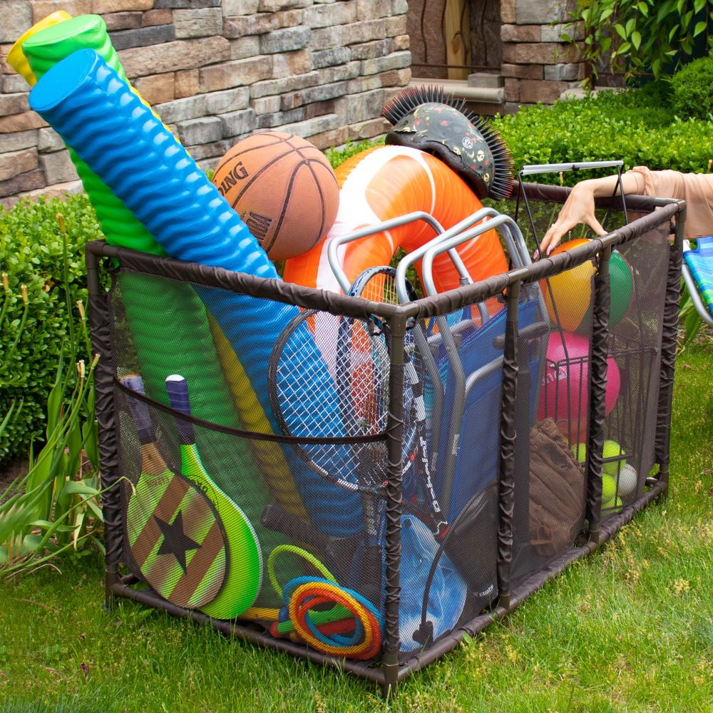 Essentially Yours Pool Noodles Holder, Toys, Balls, Floats and Equipment Mesh Rolling Storage Organizer Bin, Kids Height, Large, (43" W x 25" L x 28" H), Brown Style 563009