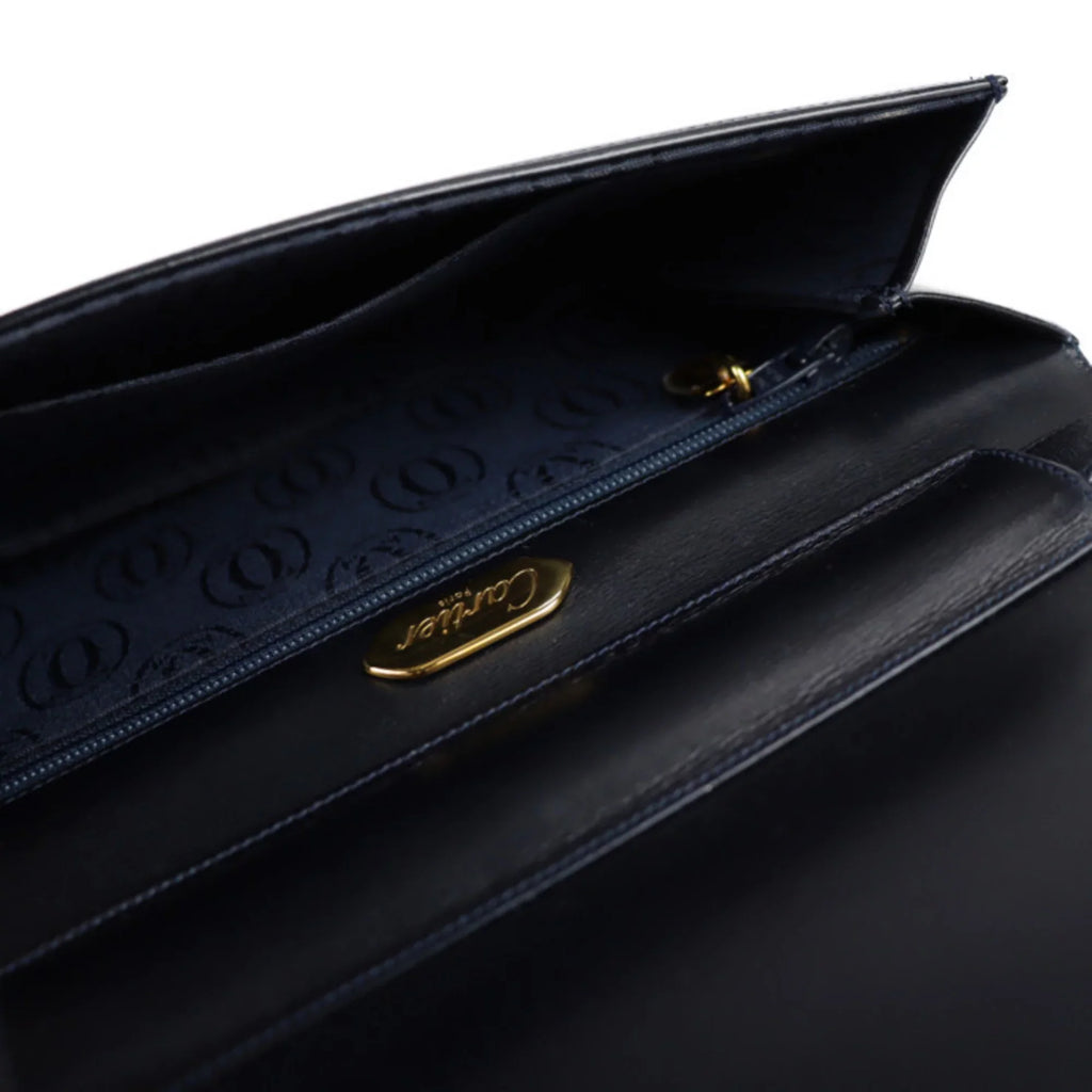 Pre-Owned CARTIER Cartier sapphire line shoulder bag calf leather dark navy 2WAY clutch (Good)