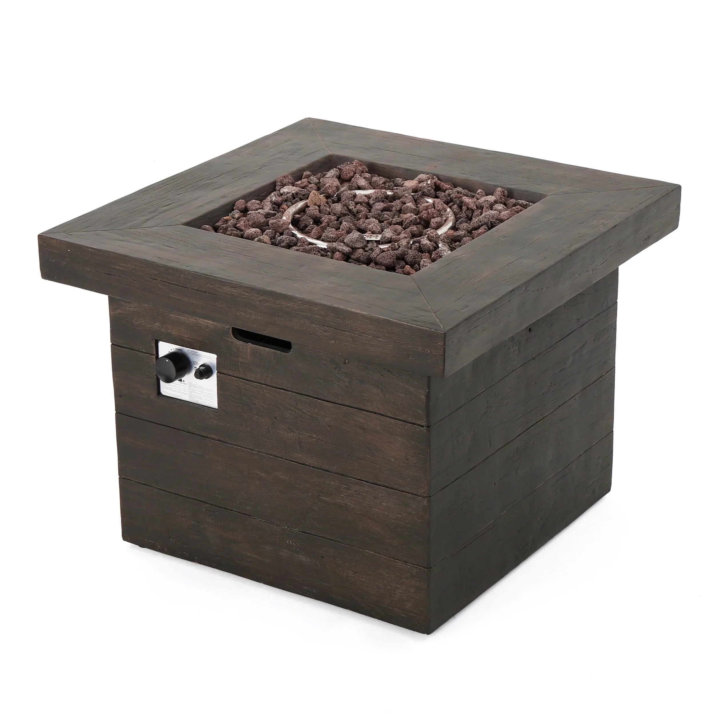 Ollie Outdoor 4-Seater Wicker Club Chat Chair Set with Fire Pit, Brown and Mixed Beige