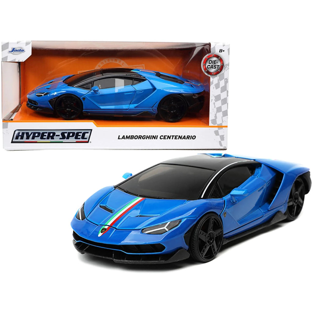 Lamborghini Centenario Blue with Black Top with Stripes "Hyper-Spec" Series 1/24 Diecast Model Car by Jada