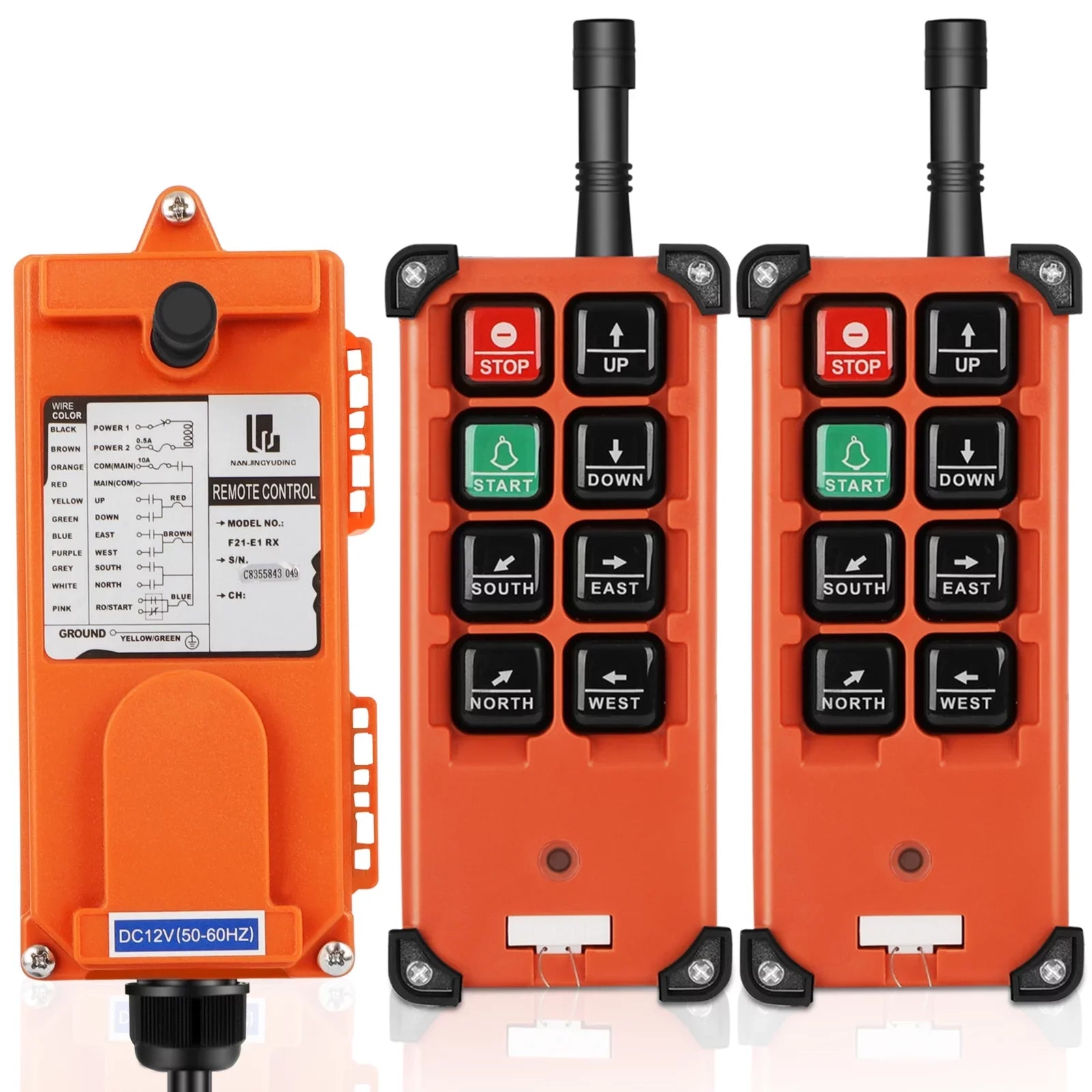 Crane Wireless Remote Control Switch DC 12V 8 Buttons Industrial Electric Lift Hoist Radio Crane Overhead Tower Bridge Crane Winch 2 Transmitter + 1 Receiver