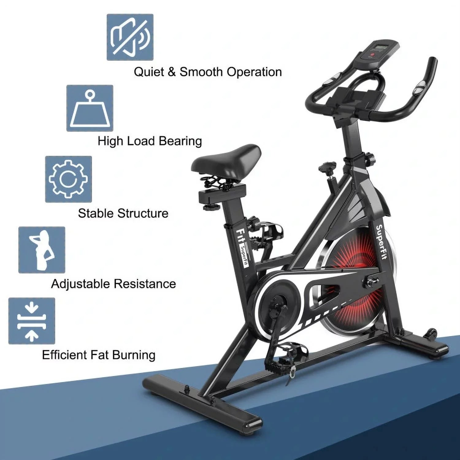 FEIKUQI Exercise Bicycle, Adjustable Resistance Silent Belt Drive, Gym Indoor Stationary Bike, Red