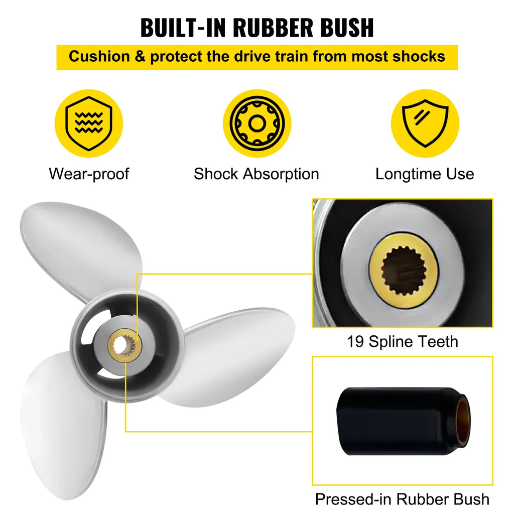 VEVOR Outboard Propeller, 3-Blade 14.5" x 21" Vessel Propeller, Replace for OEM 3860709, Matching with SX Sterndrives Outboard Volvo Penta Engine, Right-handed Steel Propeller Steel & 19 Spline Teeth