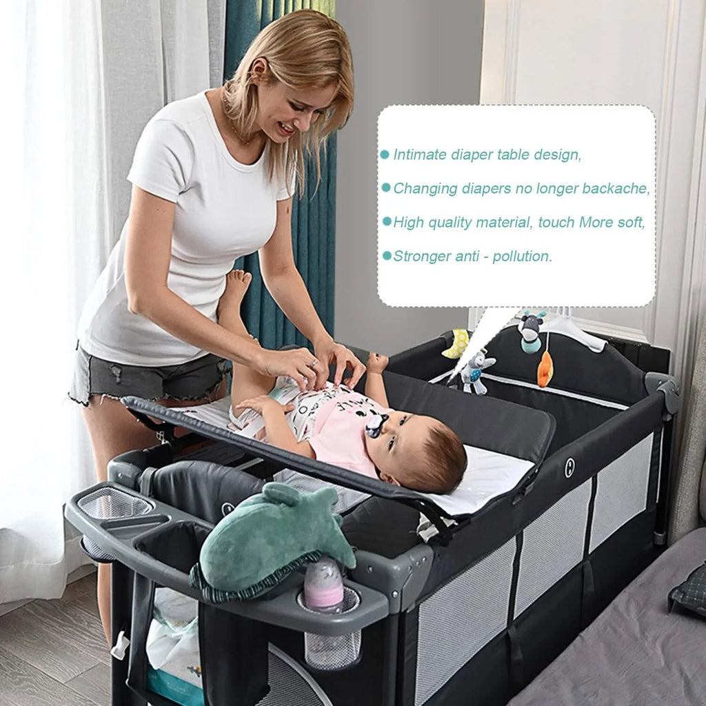 BENTON TECHNOLOGY Kerrogee 5-In-1 Convertible Bed Side Crib Playpen Playard, Portable Infant Bassinet - 27.6"W x 49.6"L x 29.9"H