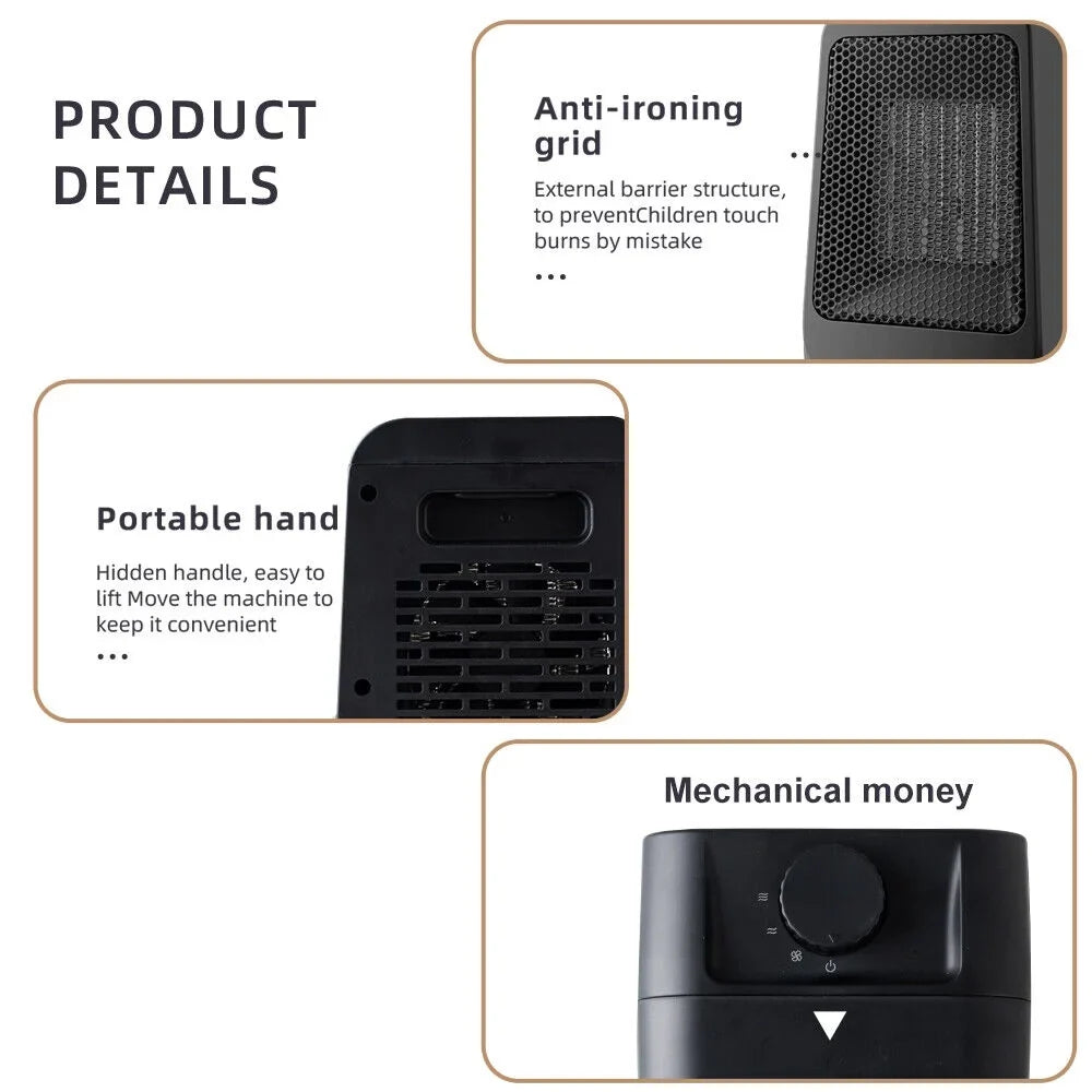 JahyShow Portable Space Heater - Keep Warm Anywhere - Adjustable Thermostat, 3 Modes - Black Office and Home Heater