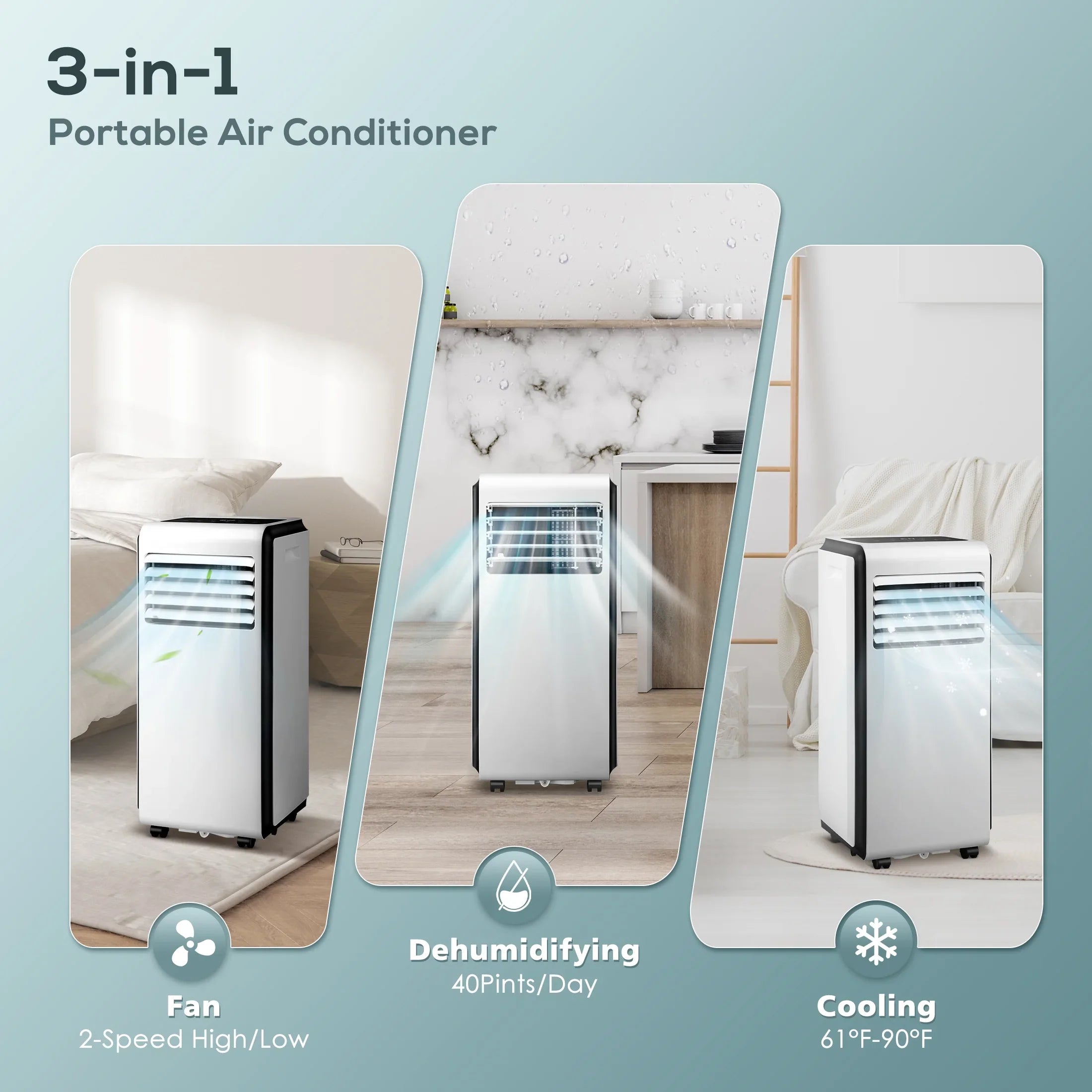 KISSAIR 6,000 BTU (10,000 BTU ASHARE) Portable Air Conditioner, Dehumidifier, Fan, 3 in 1 AC with 24-Hour Timer