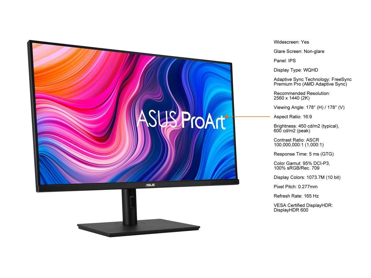 ASUS ProArt Display 32" 1440P Monitor (PA328CGV) - QHD (2560 x 1440), IPS, 165Hz, 95% DCI-P3, 100% sRGB/Rec.709, Delta E < 2, Calman Verified, USB-C Power Delivery, DisplayPort, HDMI, USB 3.1 Hub, C-c