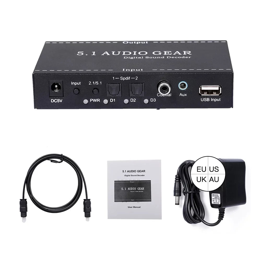 Nebublu NK-A6L 5.1 Audio Gear Digital Sound Decoder, Dolby Digital AC-3 Converter, 3.5mm Audio Output, Home Theater Audio Gear Replacement