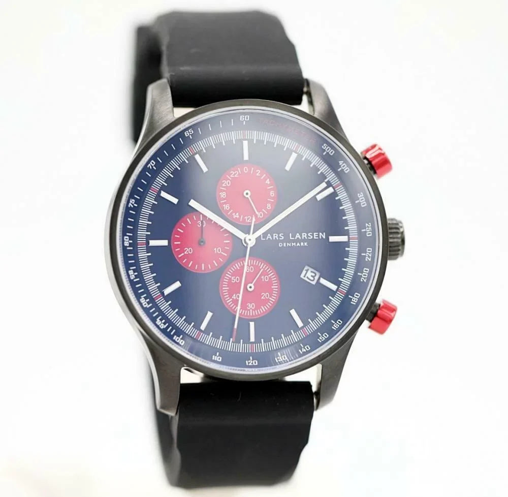 Lars Larsen Storm 133CBRS Black PVD Steel 44mm Black Silicone Quartz Men's Watch