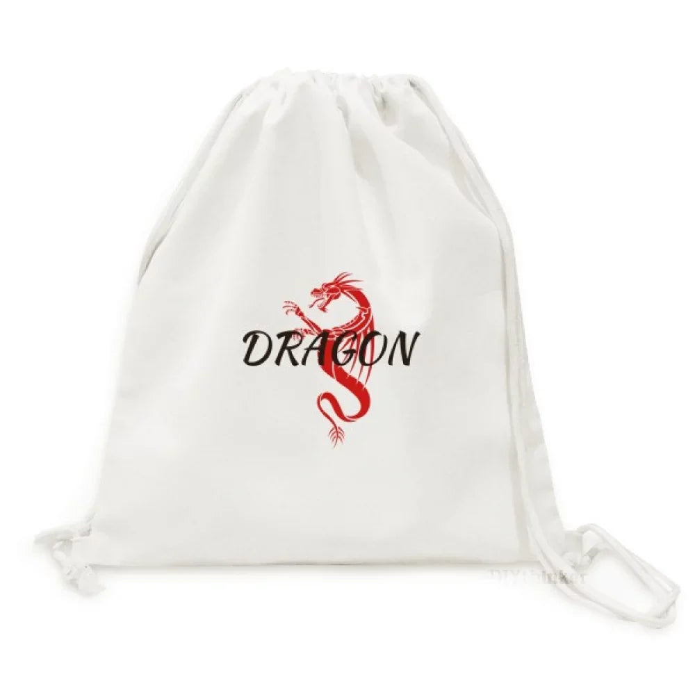 Animal Mythology Winged Dragon East West Backpack Canvas Drawstring Reusable Mesh Shopping Bag