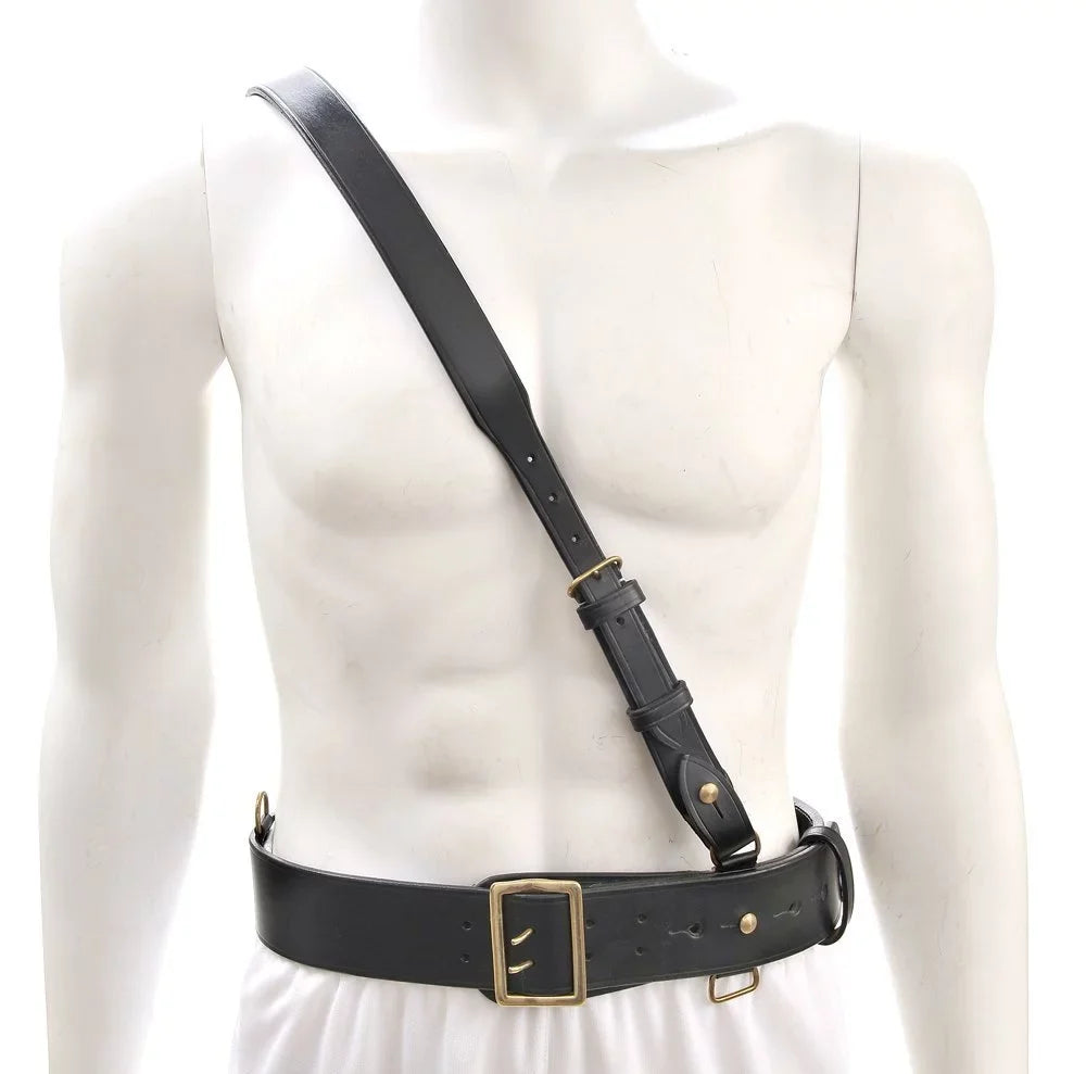 Sam Browne Belt with Shoulder Strap Black Leather WW1 will fit 42"- 45"