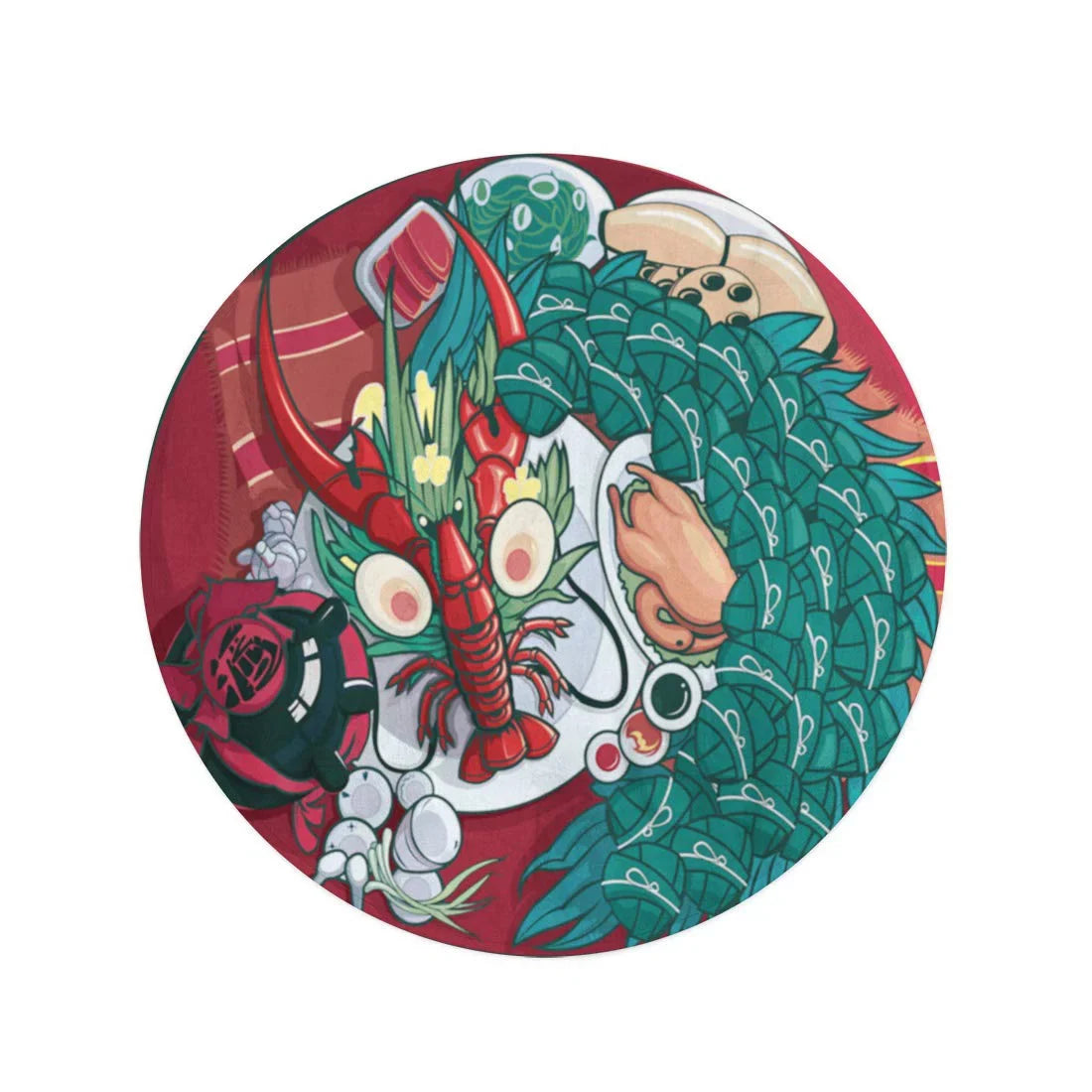 SIDONKU 60 inch Round Beach Towel Blanket Red Dumpling Dragon Vessel Festival Food Cartoon Ancient Antique Travel Circle Circular Towels Mat Tapestry Beach Throw