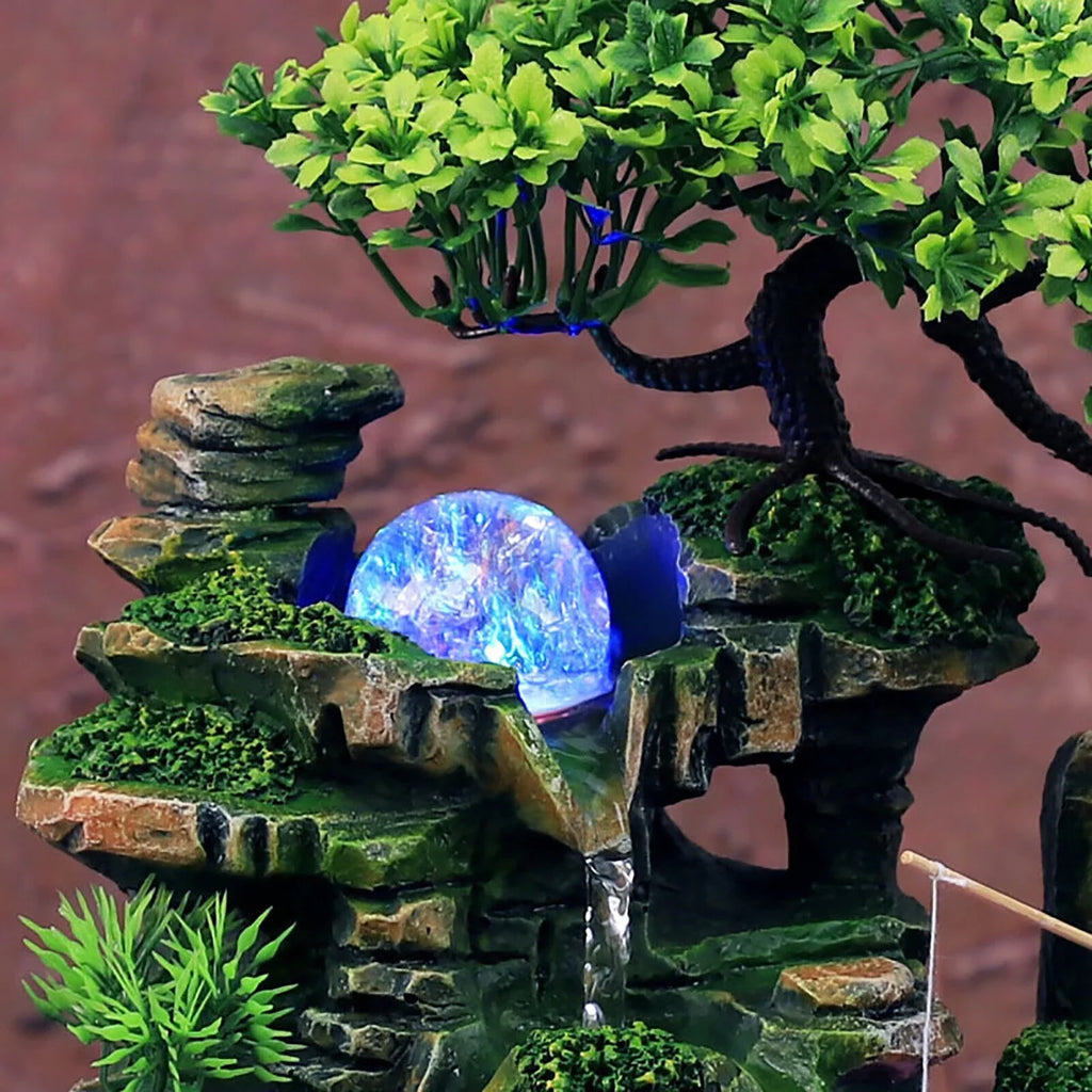 ZhdnBhnos Rockery Waterfall Water Fountains Desktop Ornament Indoor Feng Shui Zen Table Decoration with LED Light