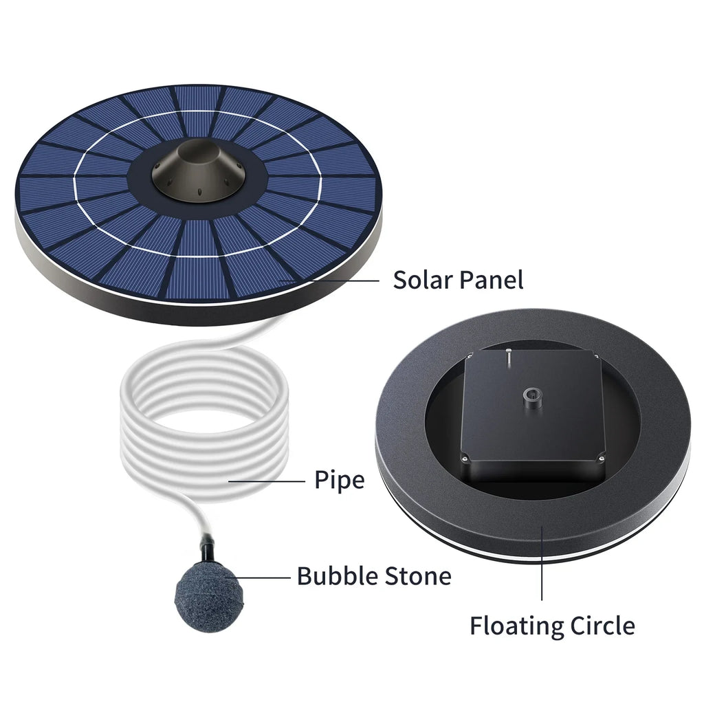 Arealer Solar Pond Aerator Pump With Air Hose and Bubble Stone Pond Aerator FishOxygenator for Birdbath Fountain Small Pond Circulation