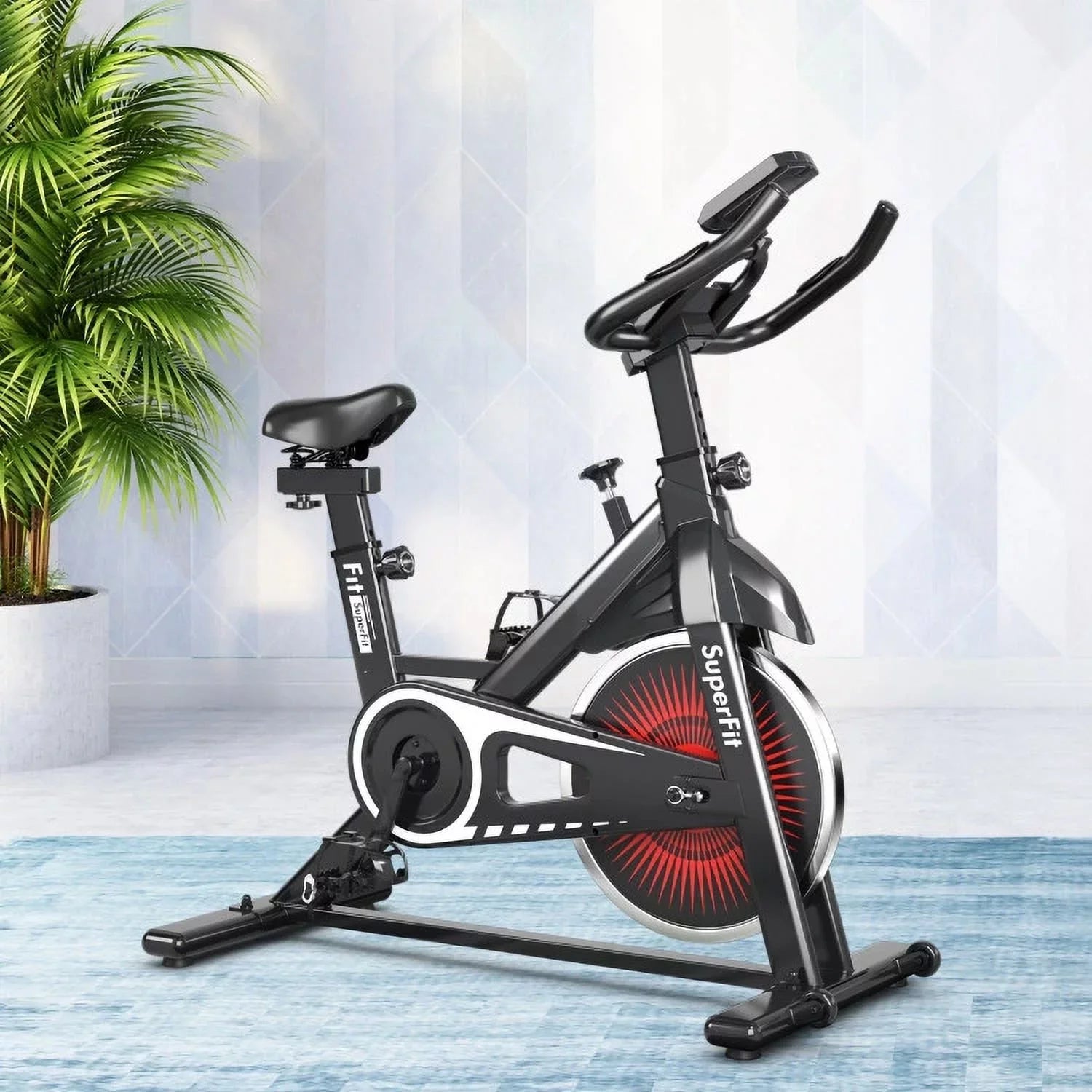 FEIKUQI Exercise Bicycle, Adjustable Resistance Silent Belt Drive, Gym Indoor Stationary Bike, Red