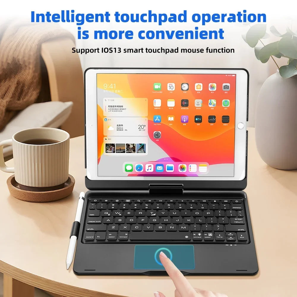DFITO iPad Case with Keyboard, 360° Rotatable Backlit Keyboard with Pencil Holder for 10.2 inch iPad 9th Gen 2021/ 8th Gen 2020/ 7th Gen 2019 and iPad Air 3 / Pro 10.5" -Black