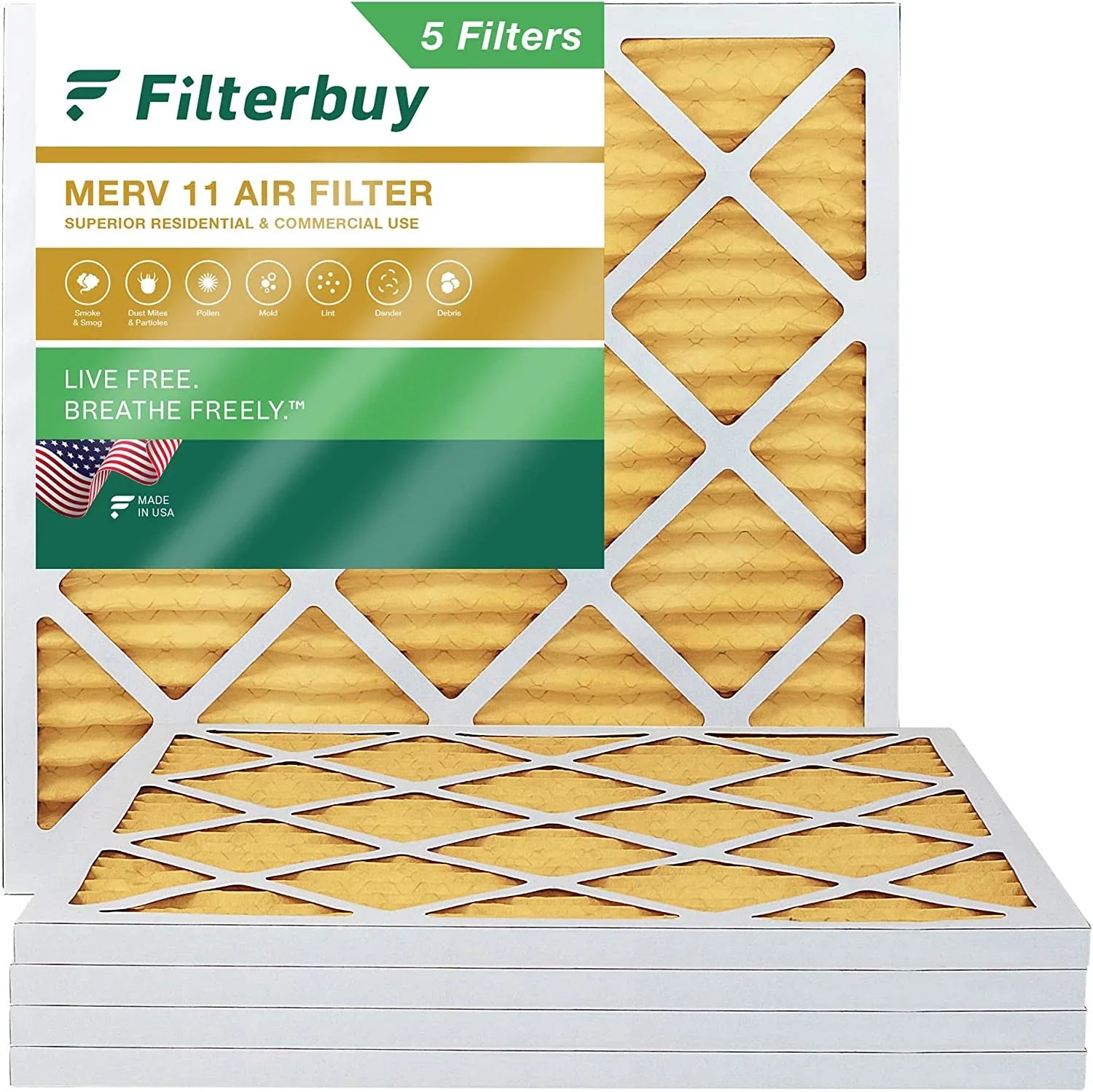 Filterbuy 24x24x1 MERV 11 Pleated HVAC AC Furnace Air Filters (5-Pack)